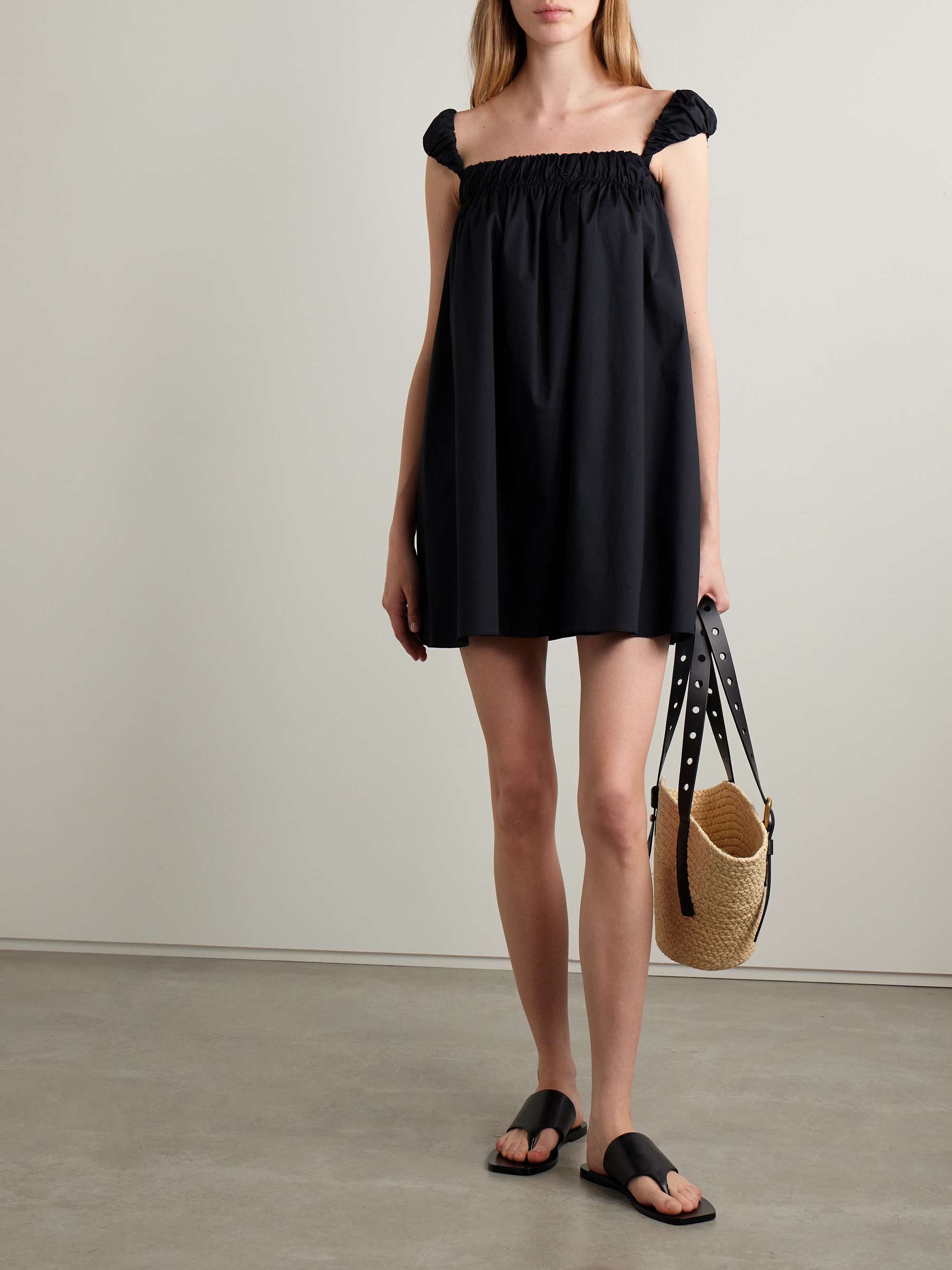 Beau Gathered Cotton-Blend Poplin Mini Dress