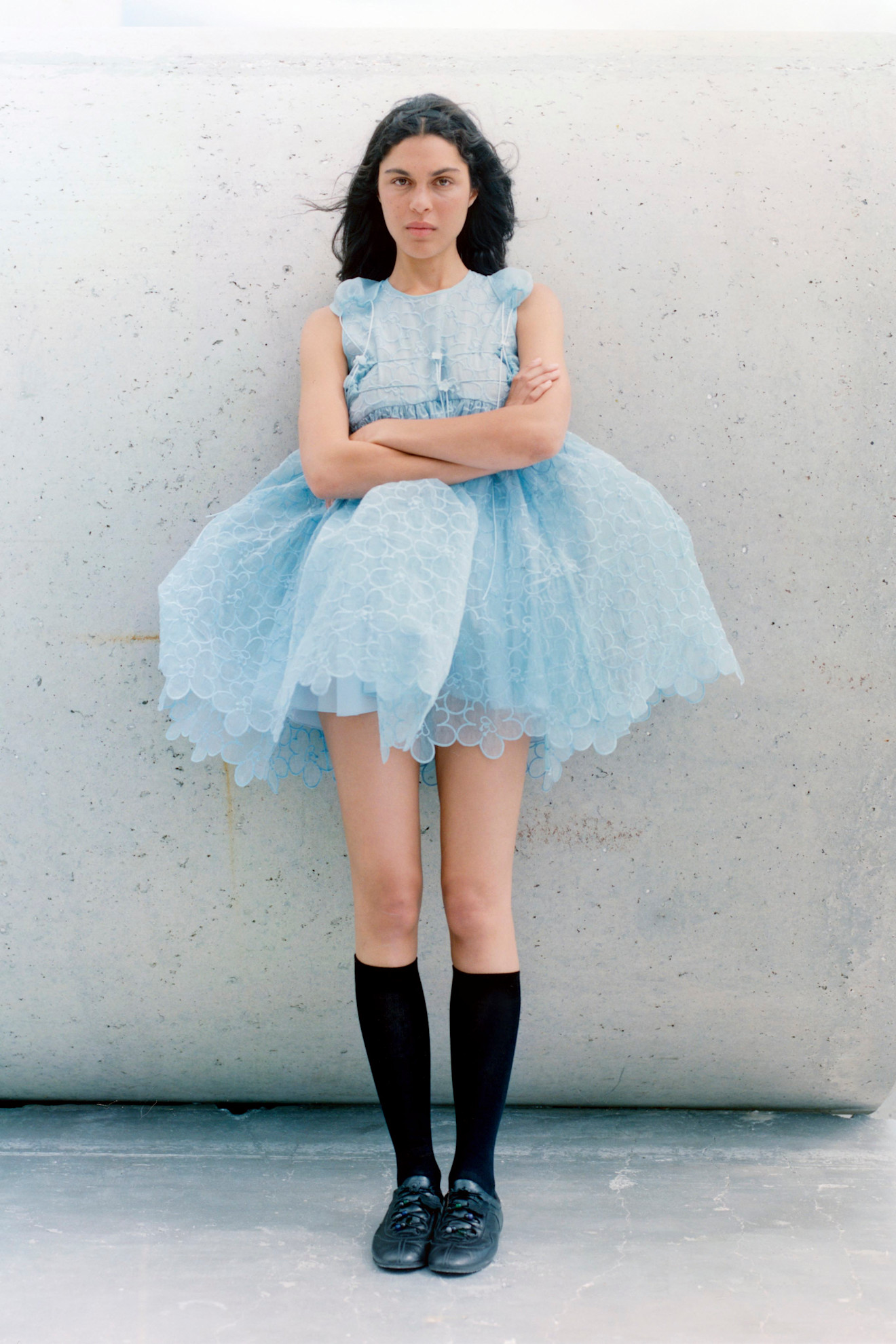 Model wearing a dress from the Cecilie Bahnsen resort 2026 collection.