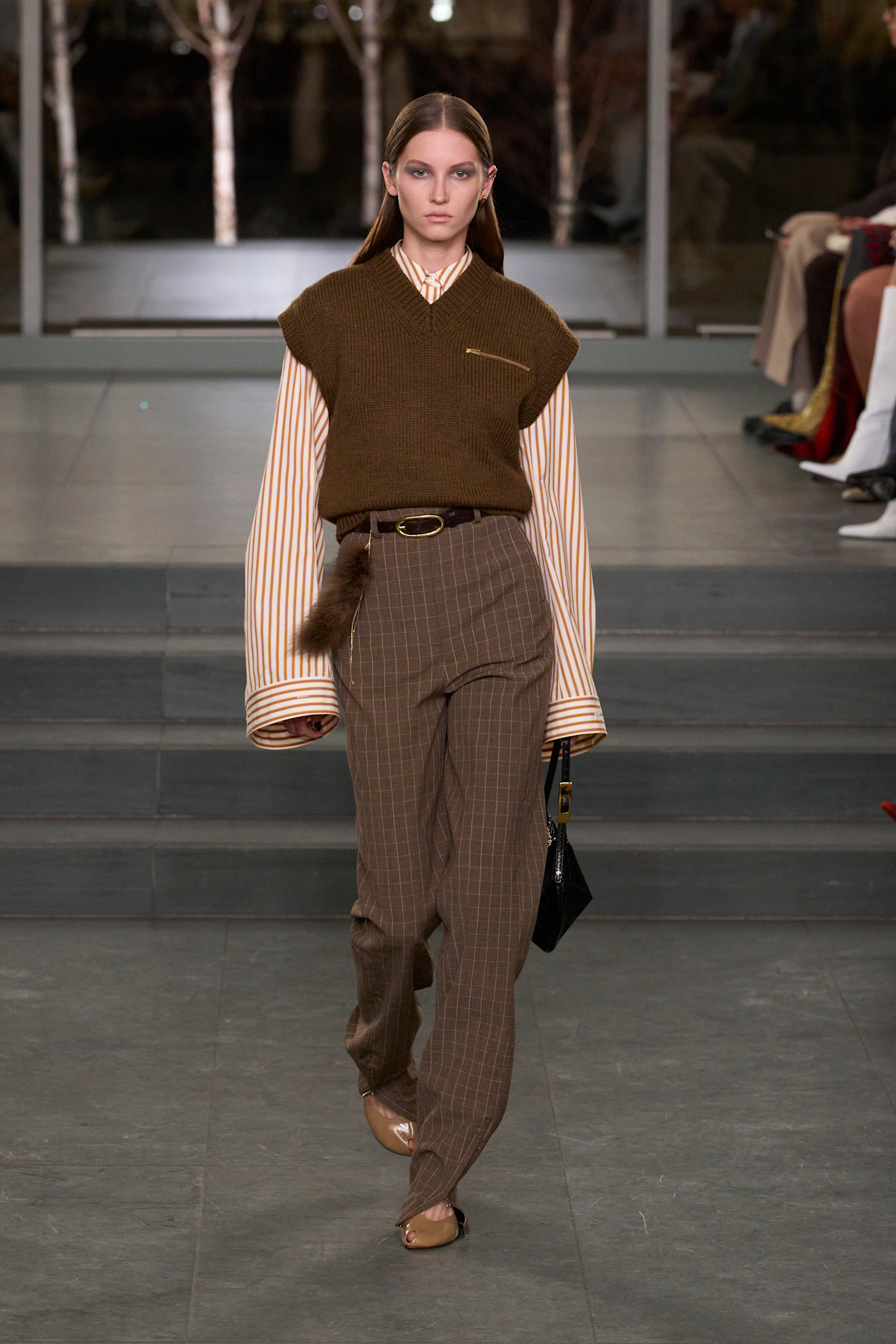 Model on the Tory Burch fall/winter 2025 runway.