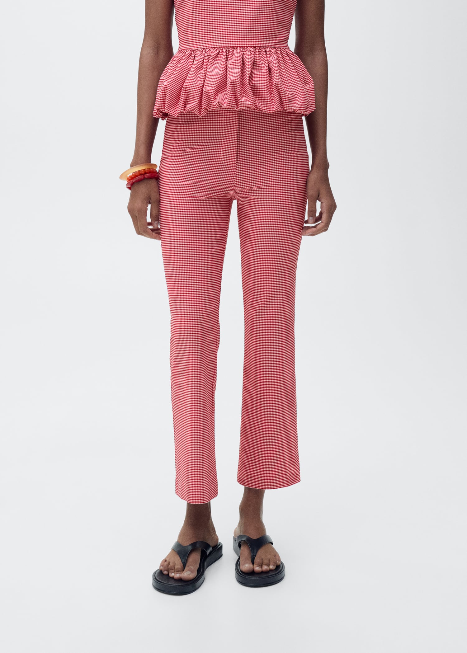 Gingham-Check Cropped Pants - Women | Mango Usa
