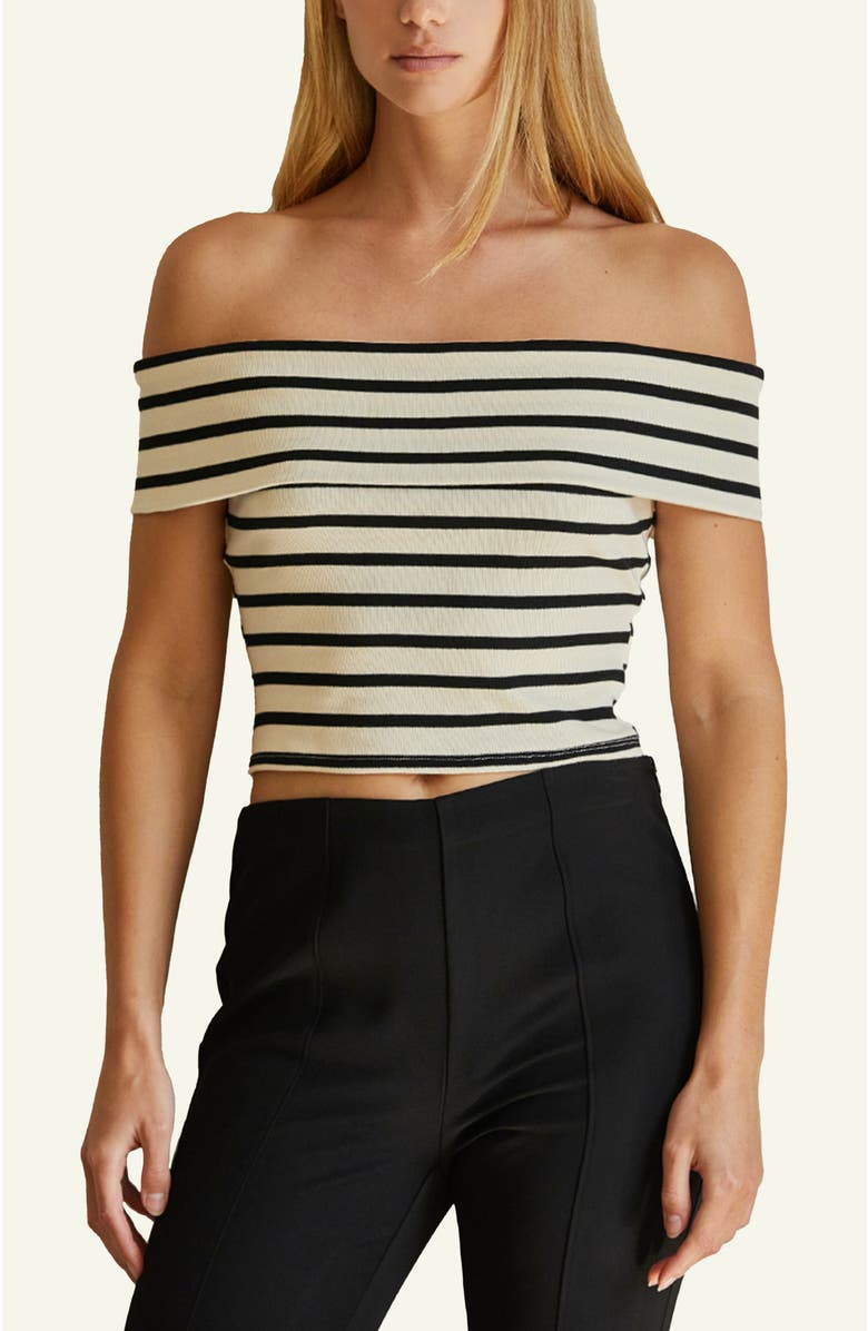 Stripe Off Shoulder Knit Top