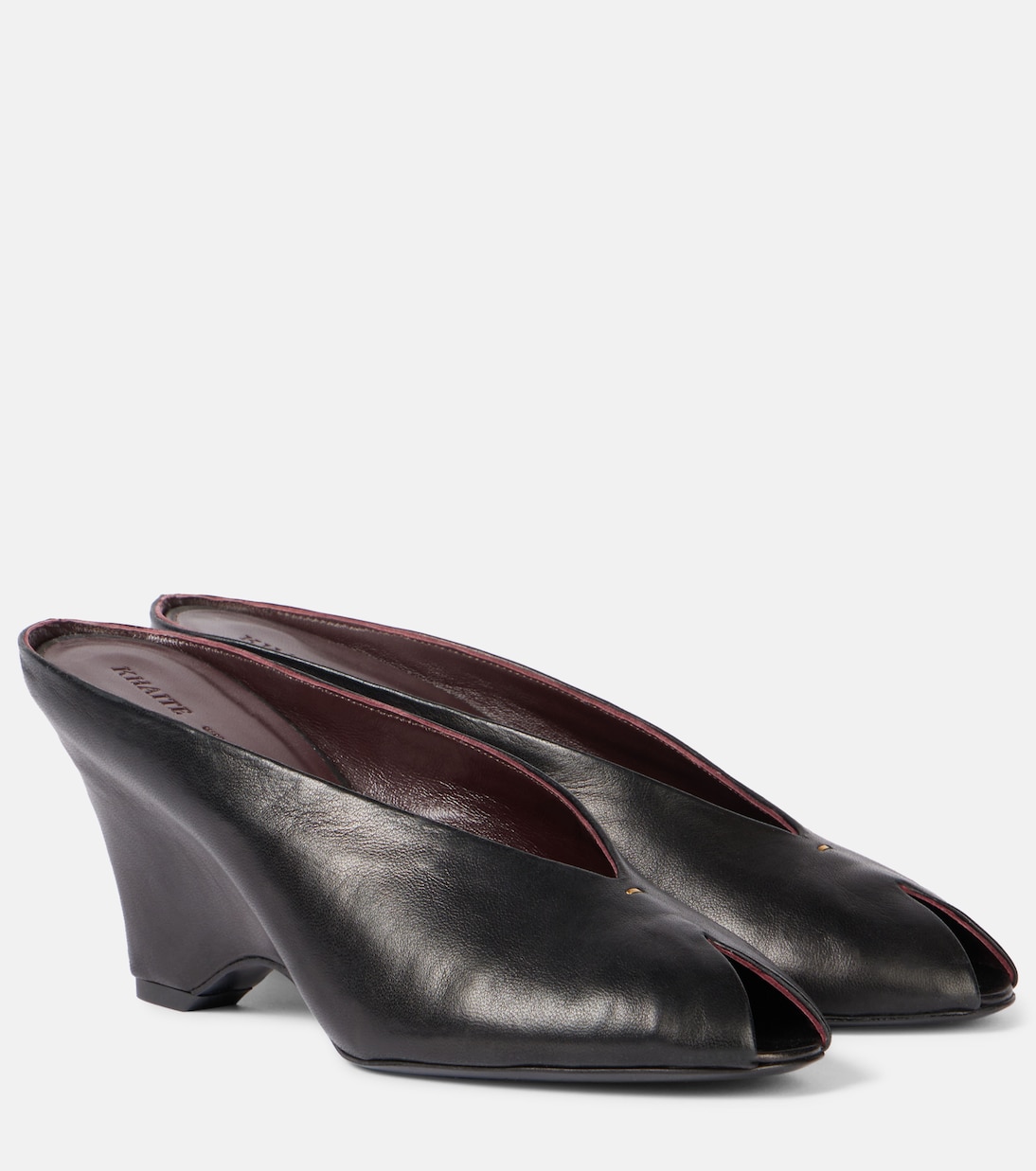 Cloak 75 Leather Peep-Toe Wedge Mules