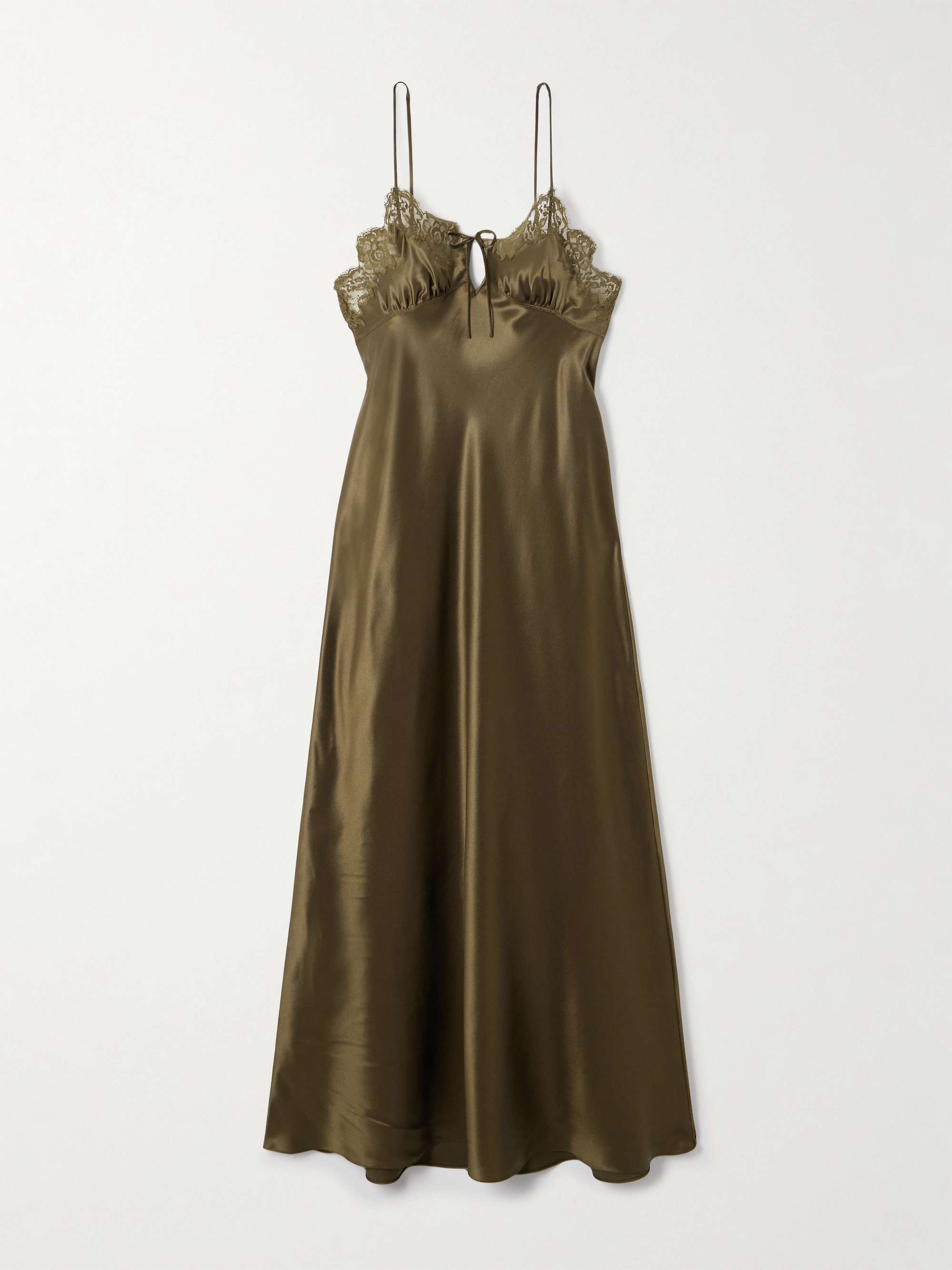 Lace-Trimmed Silk-Satin Midi Dress