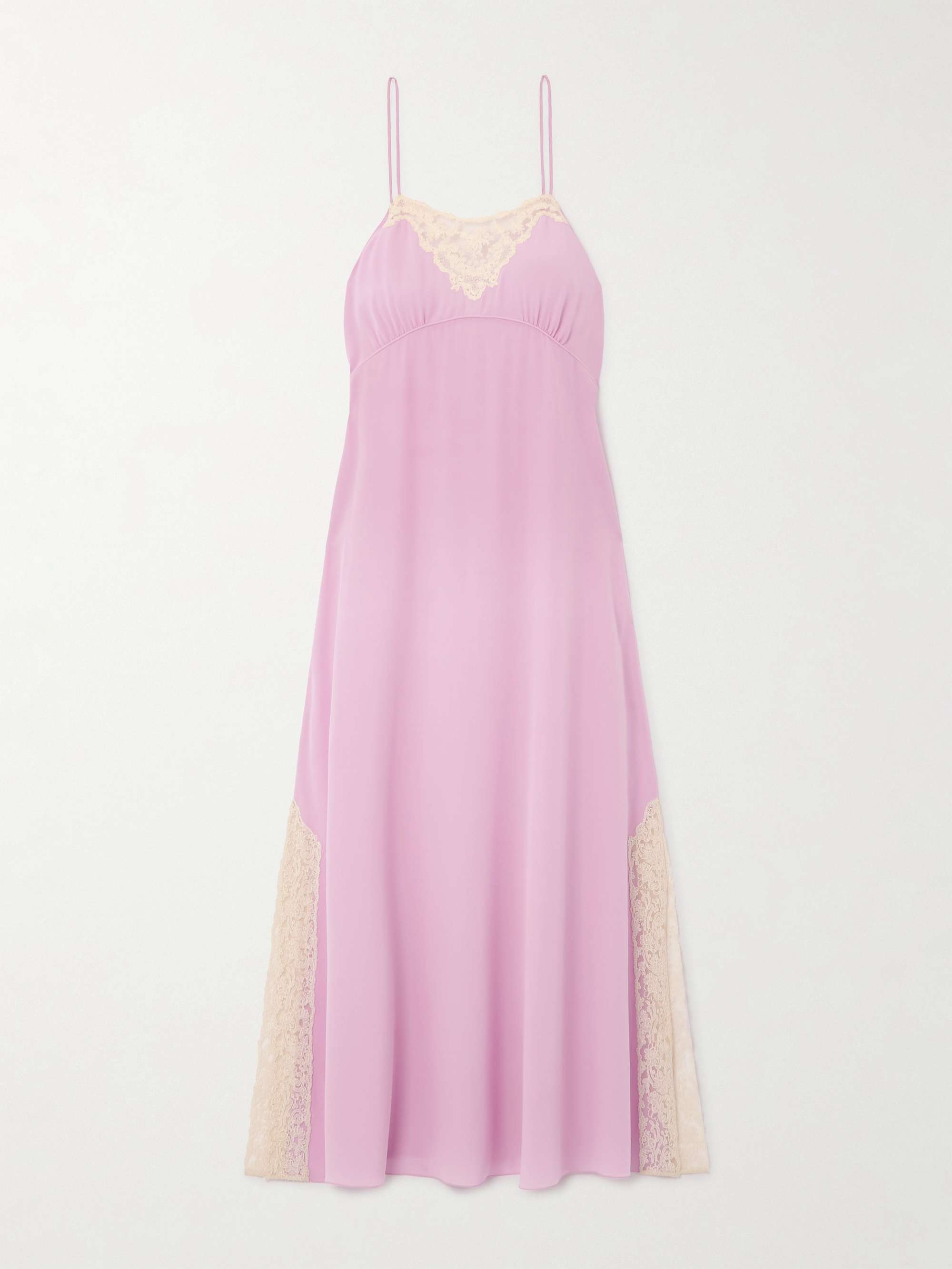 Lace-Trimmed Silk Crepe De Chine Midi Dress