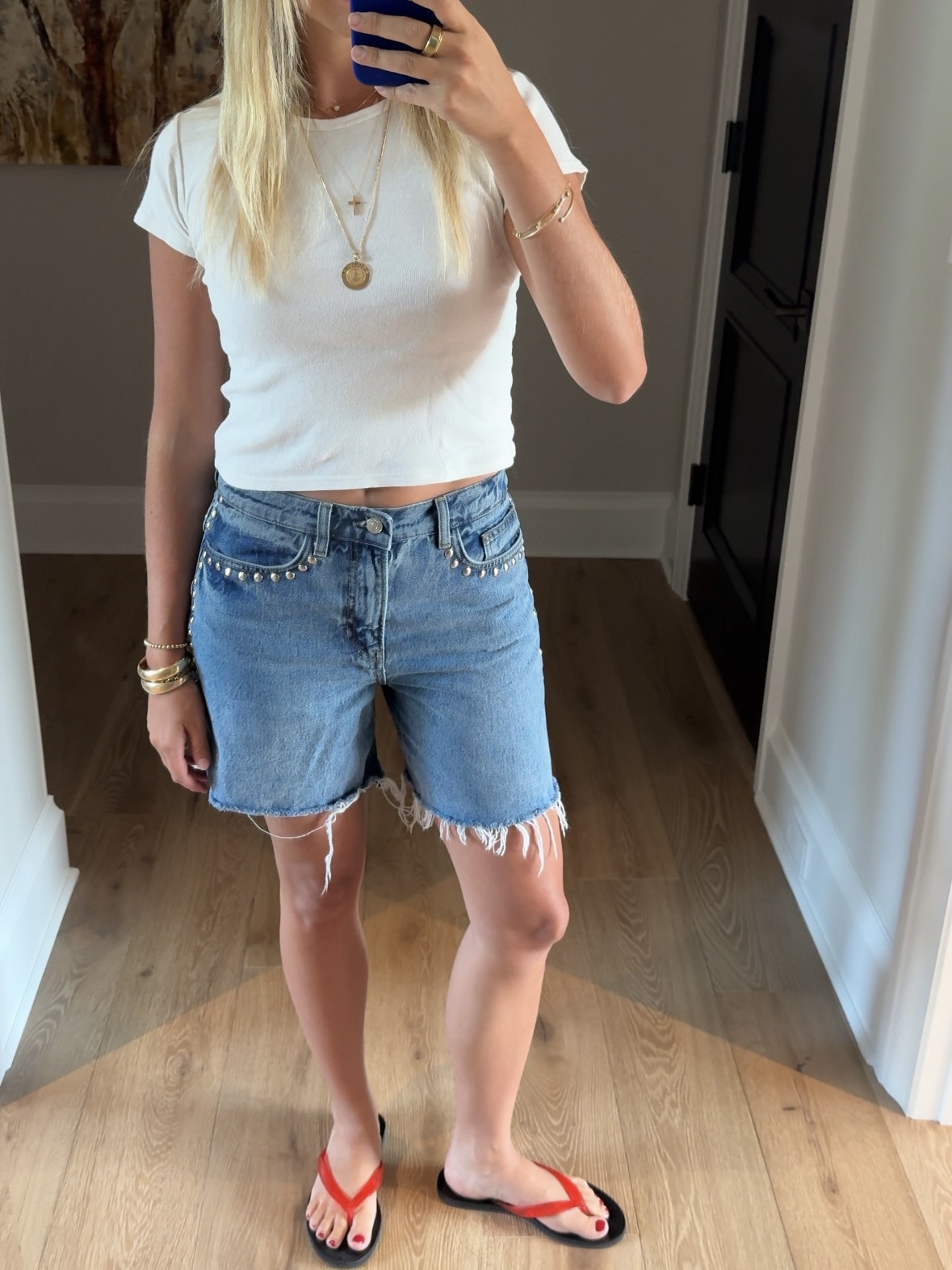 bailey burke in reformation jean shorts