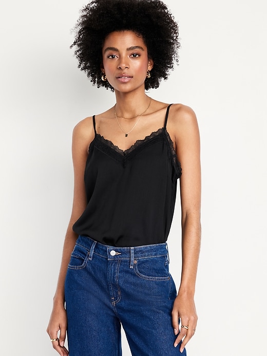 Lace-Trim Satin Cami Top