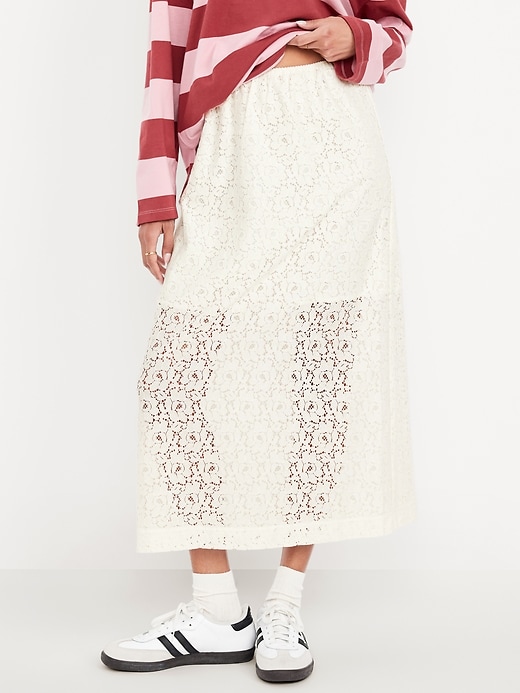 High-Waisted Lace Midi Skirt