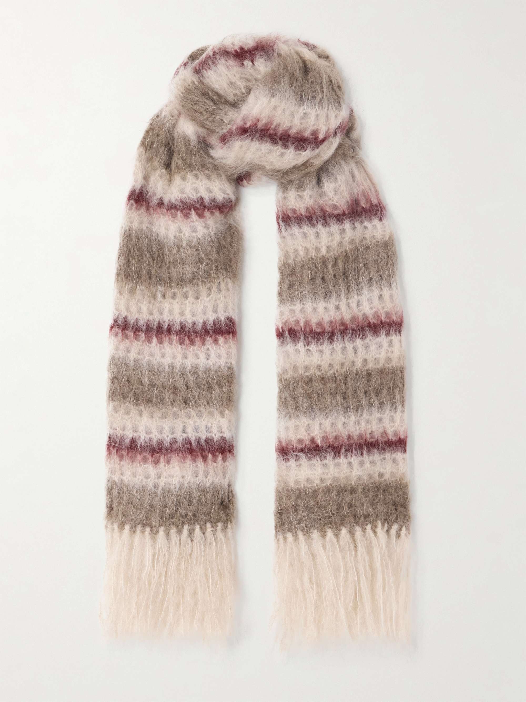 Fringed Striped Mohair-Blend Scarf
