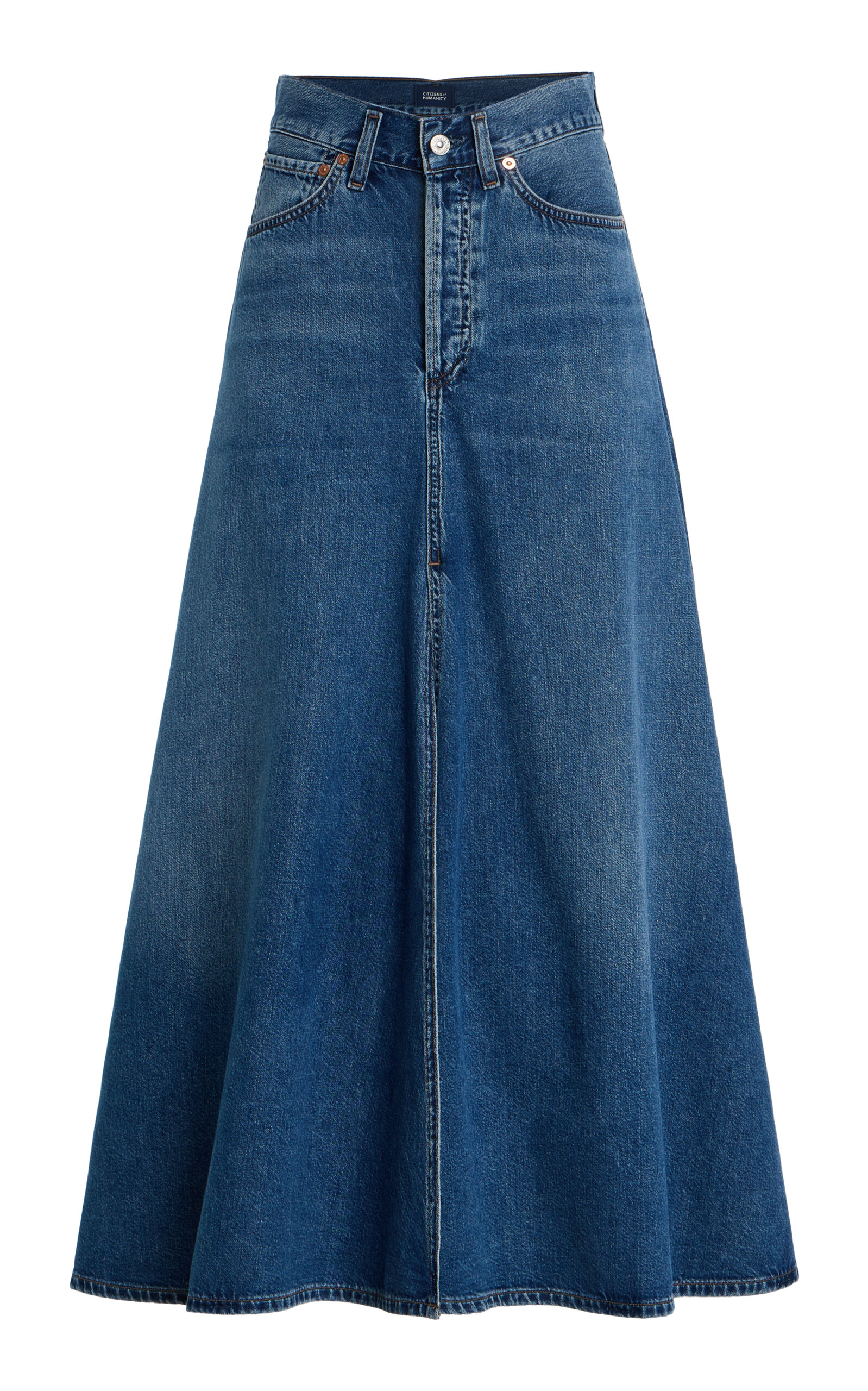 X Bloom Farm Exclusive Fluid Denim Maxi Skirt