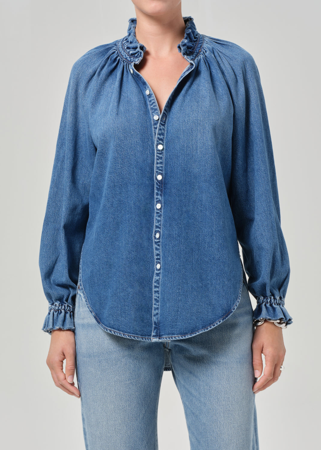 Loretta Ruffle Top in Beacon - Xs / Beacon