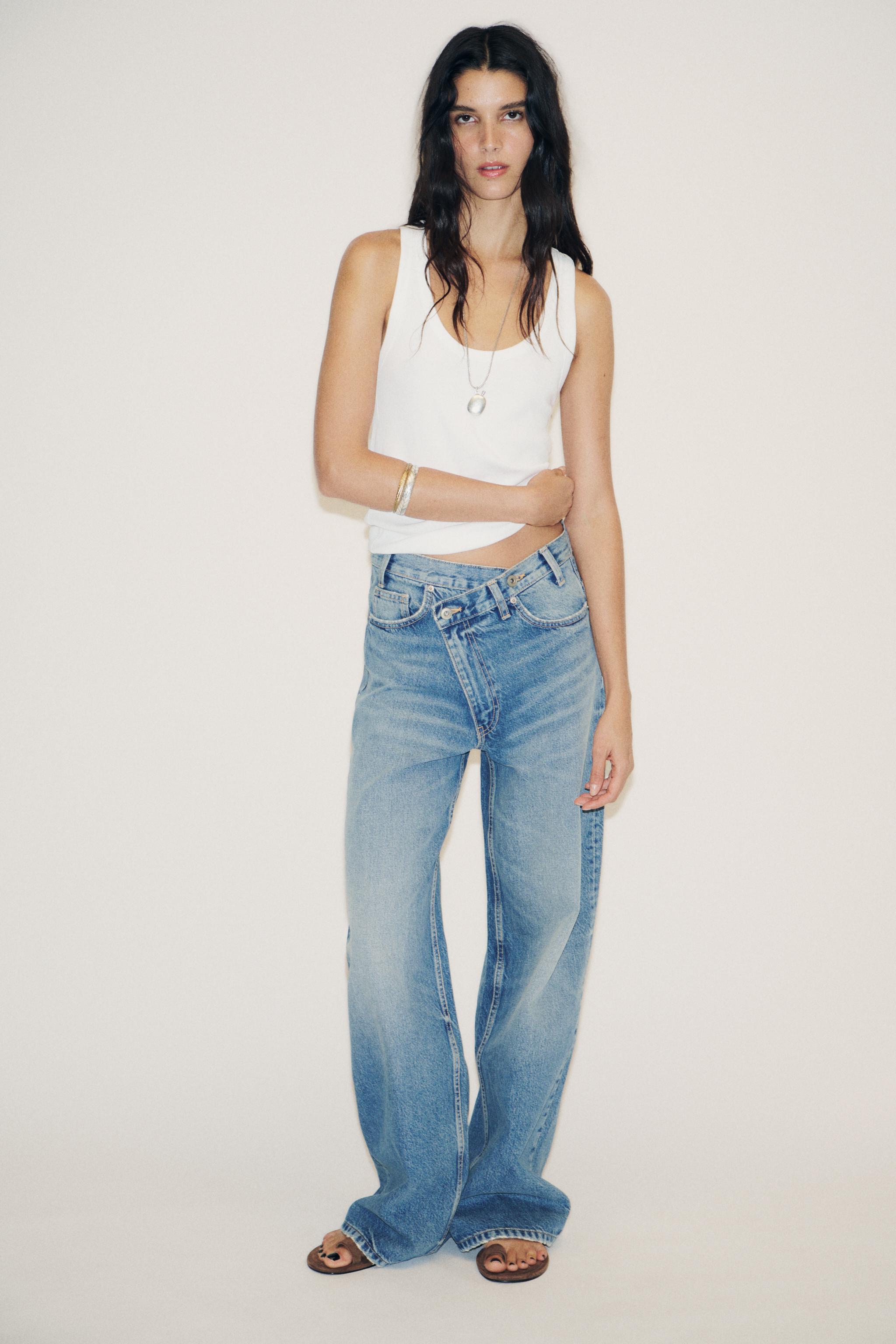 Trf Wide-Leg High-Waist Jeans With Crossover Waist