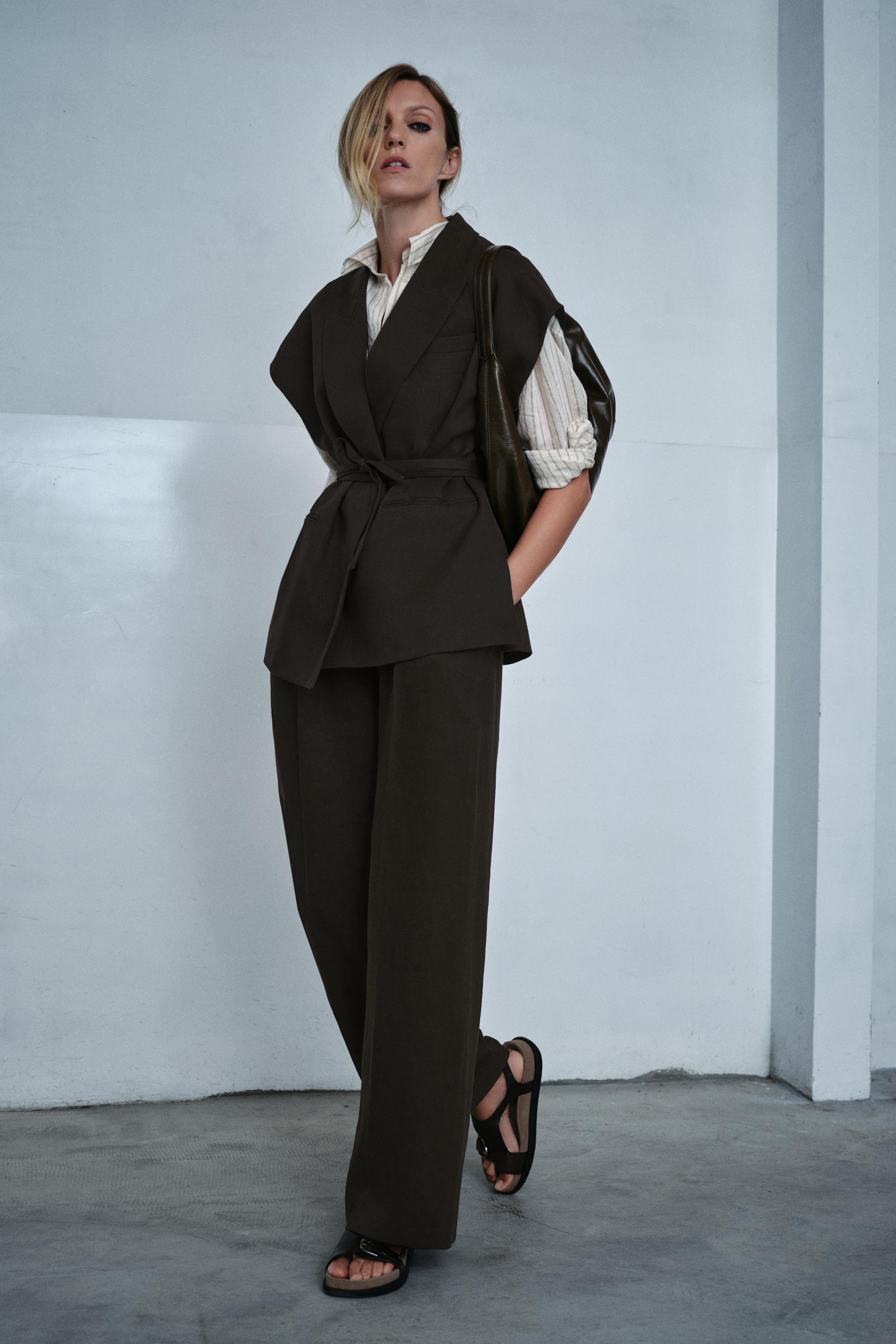 Zw Collection Linen Blend Double-Breasted Waistcoat