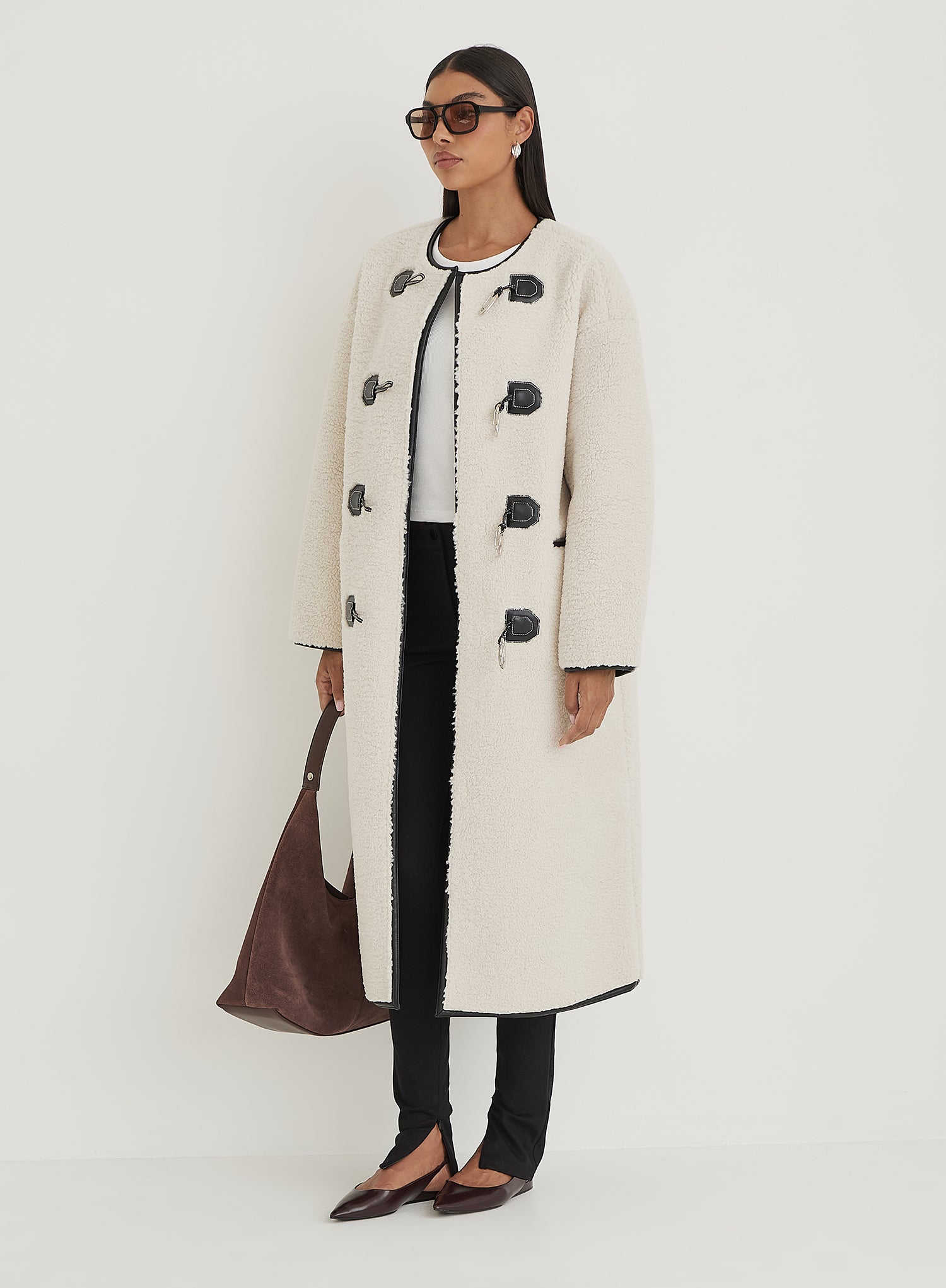 Cream Faux Shearling Longline Oversized Coat- Heyworth - 6