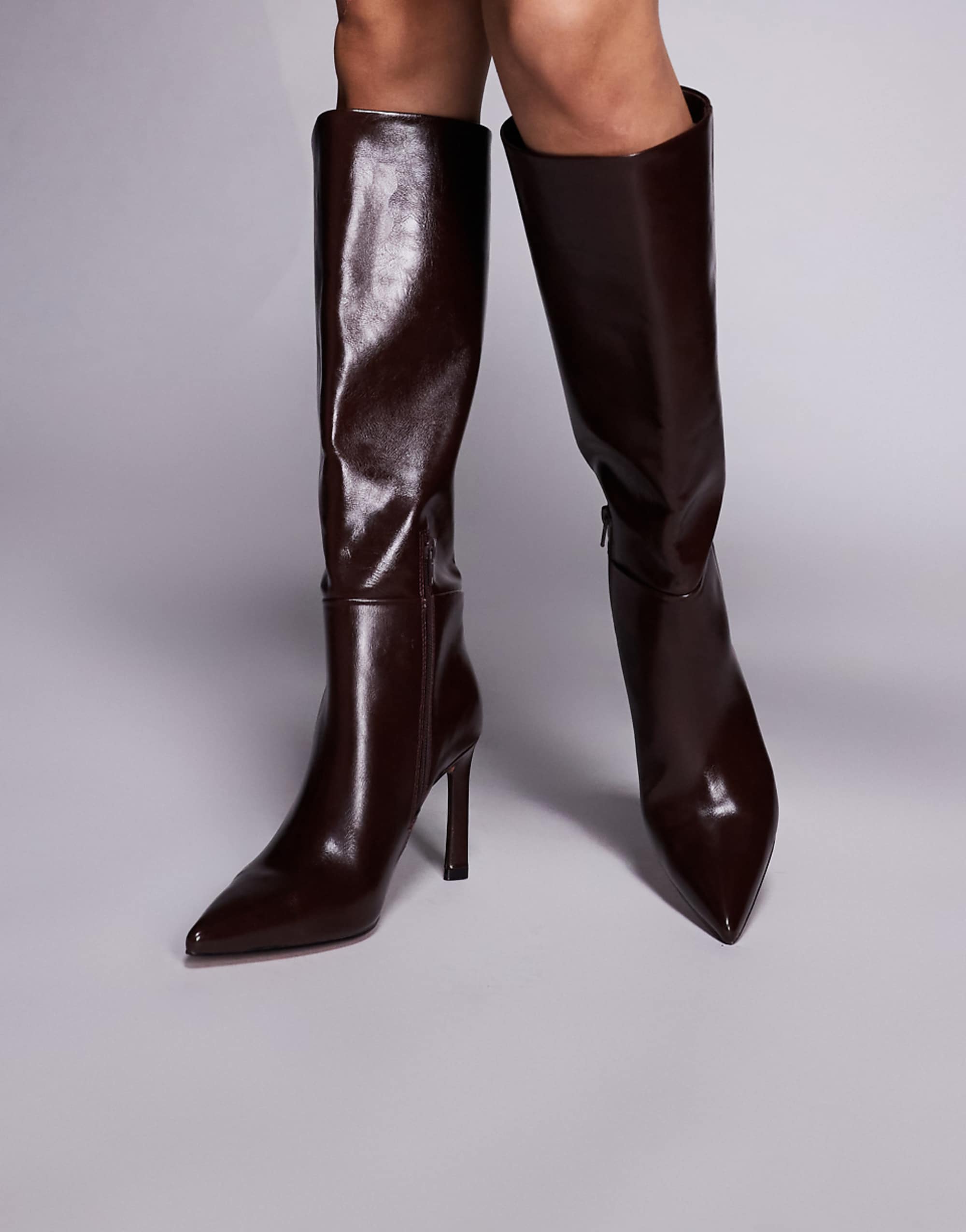 Asos Design Charmed Heeled Knee Boots in Chocolate