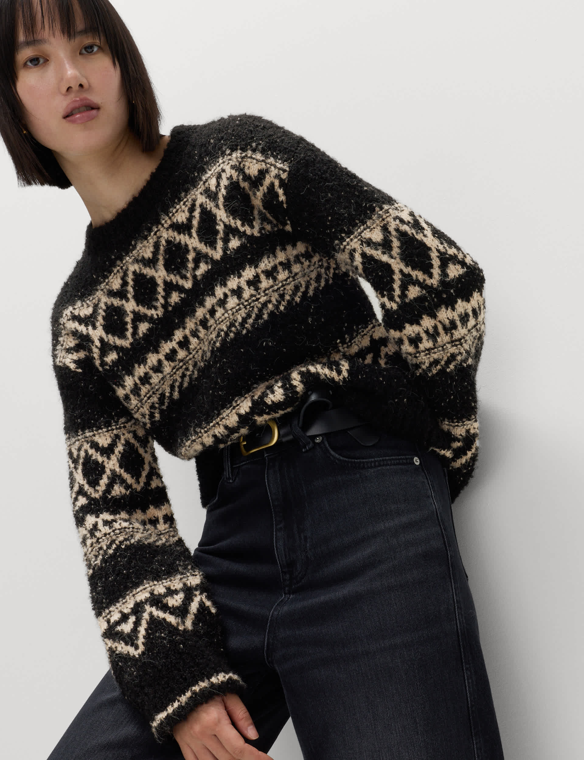 Boucl&amp;eacute; Fair Isle Crew Neck Jumper
