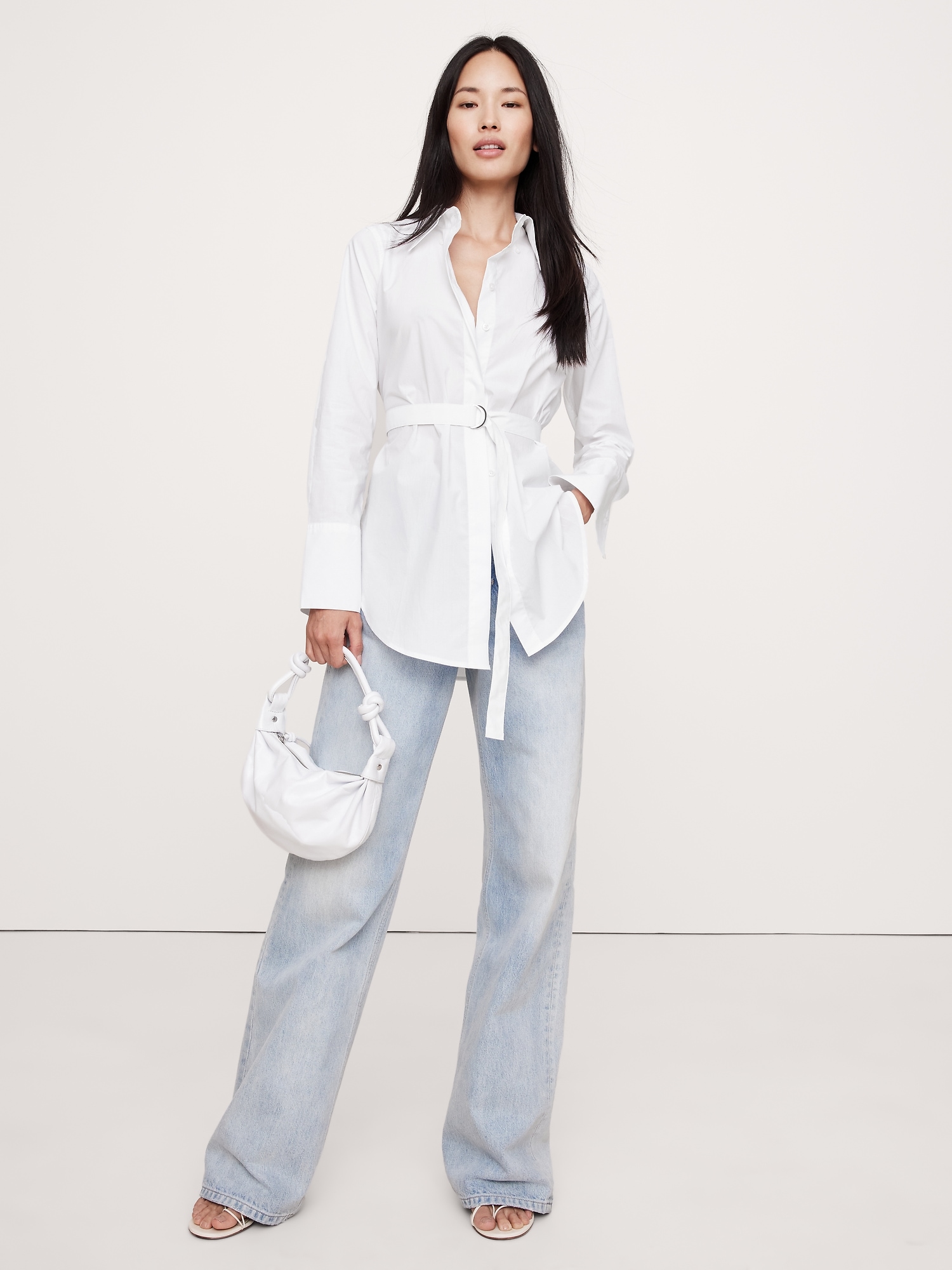 Cotton Poplin Belted Tunic Shirt