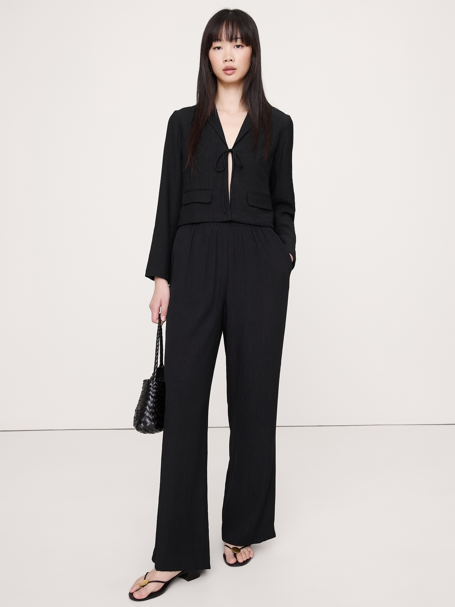 High-Rise Wide-Leg Pull-On Crinkle Pant