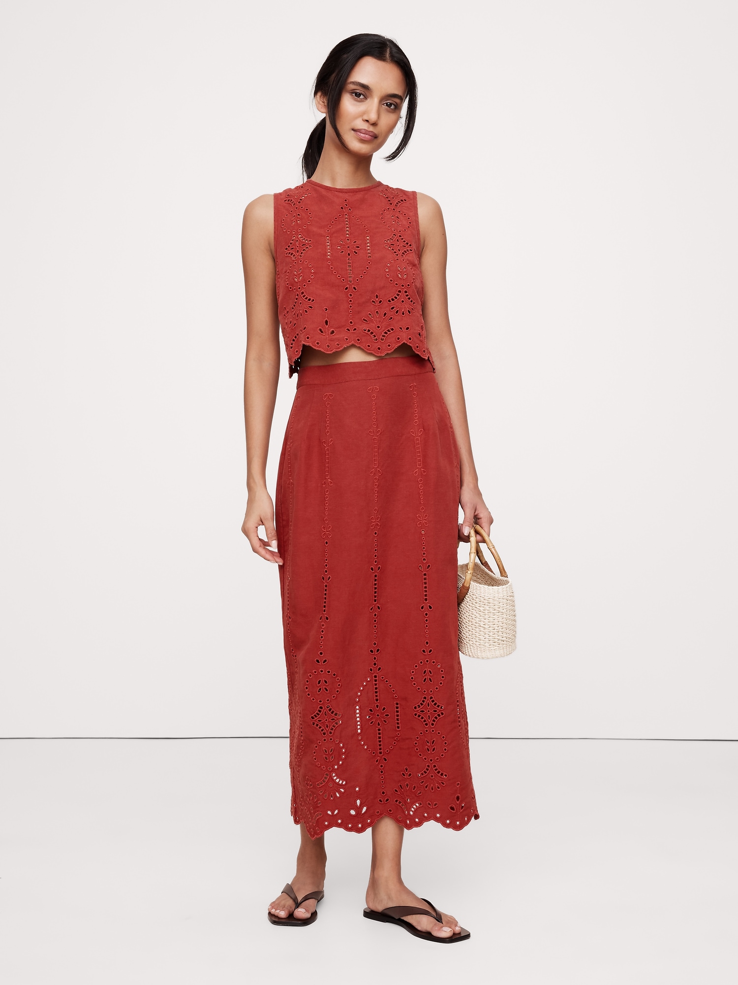 Tencel&amp;trade;-Linen Eyelet Maxi Skirt