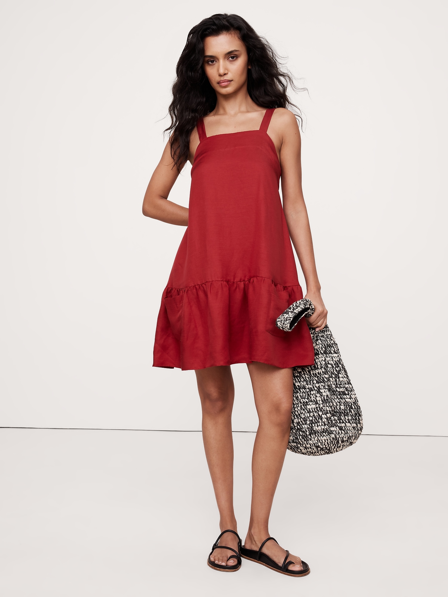 Viscose-Linen Flounce-Hem Mini Dress