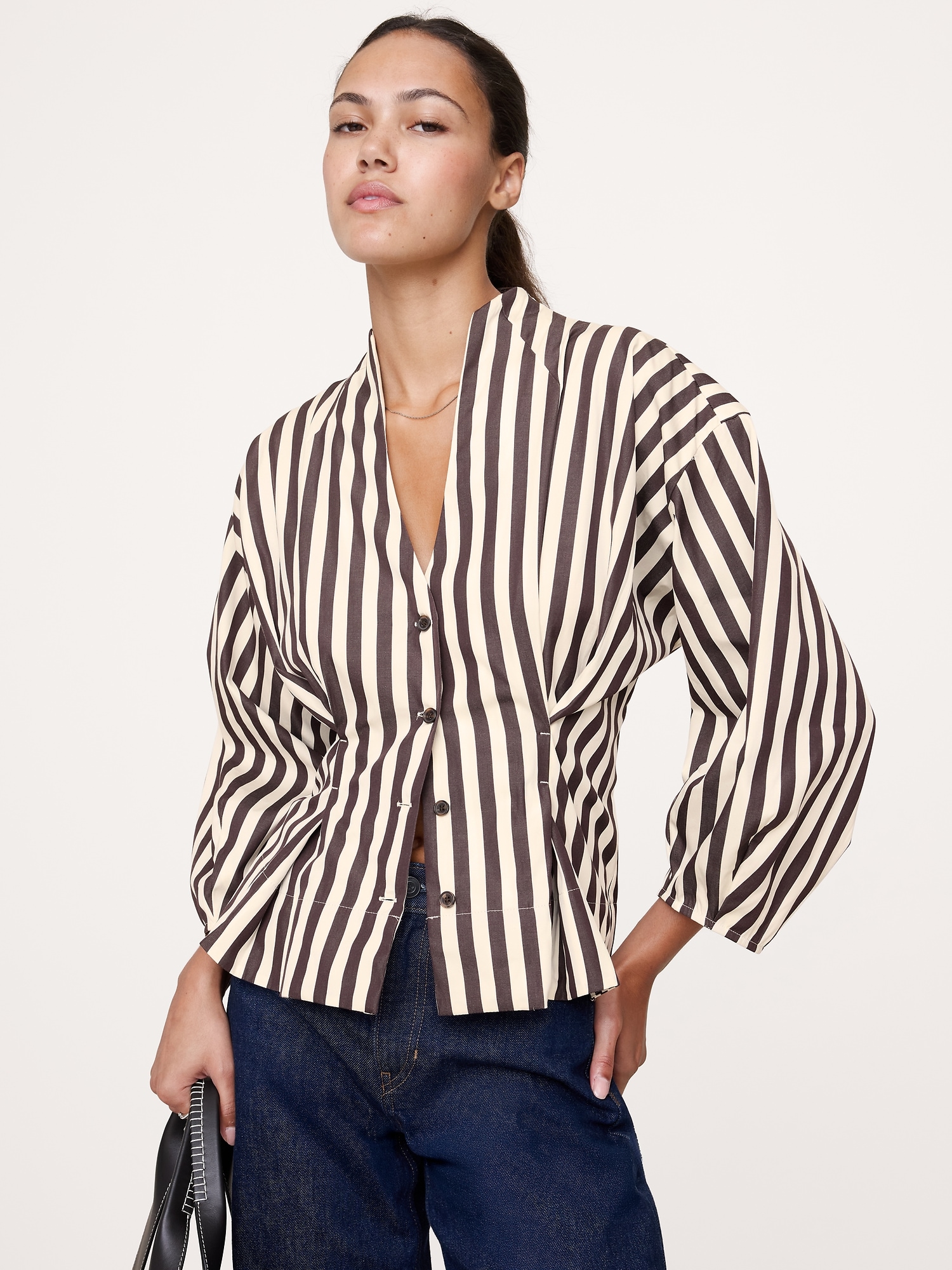 Cotton Poplin Cinched-Waist Shirt