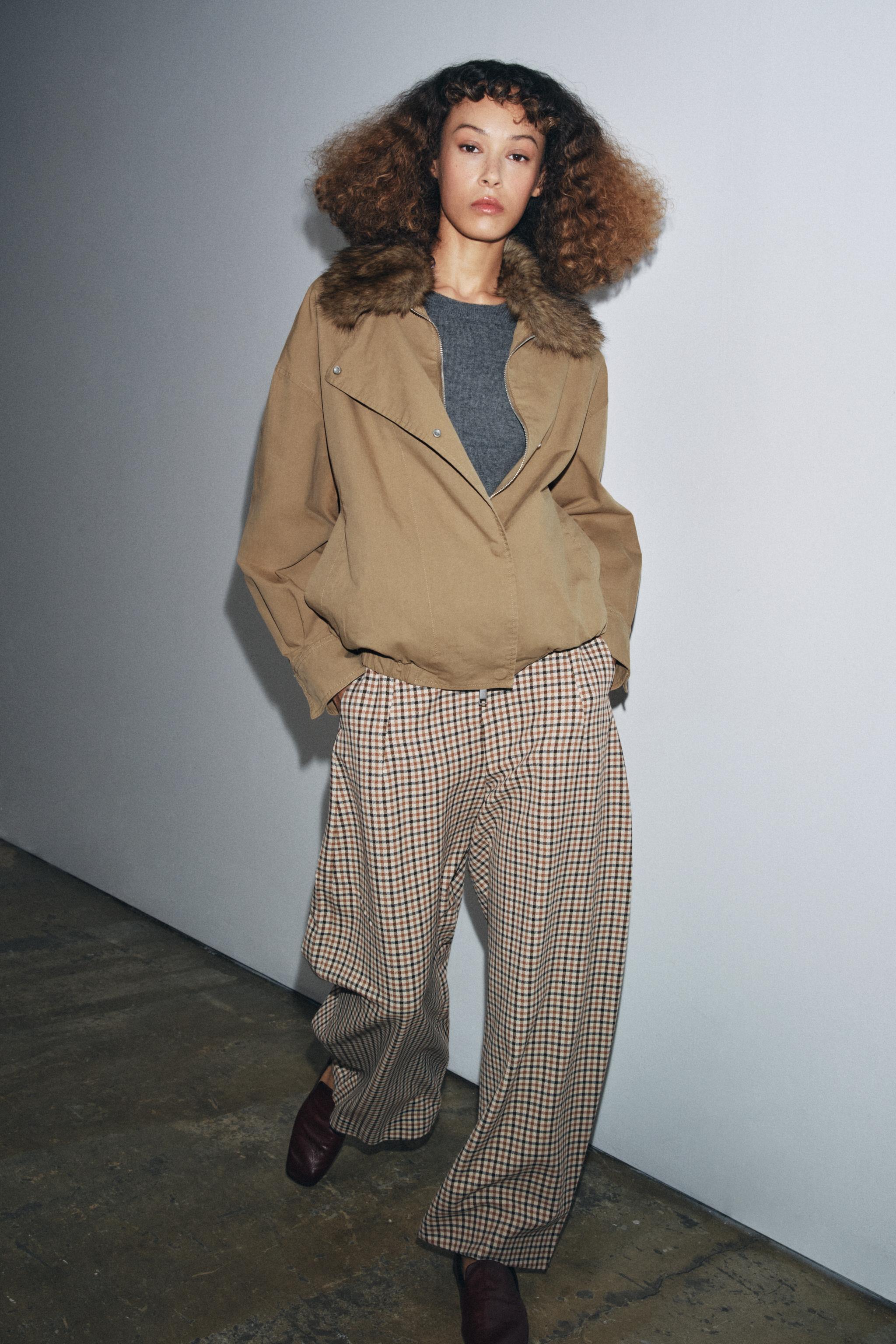 Zw Collection Faux Fur Collar Bomber Jacket