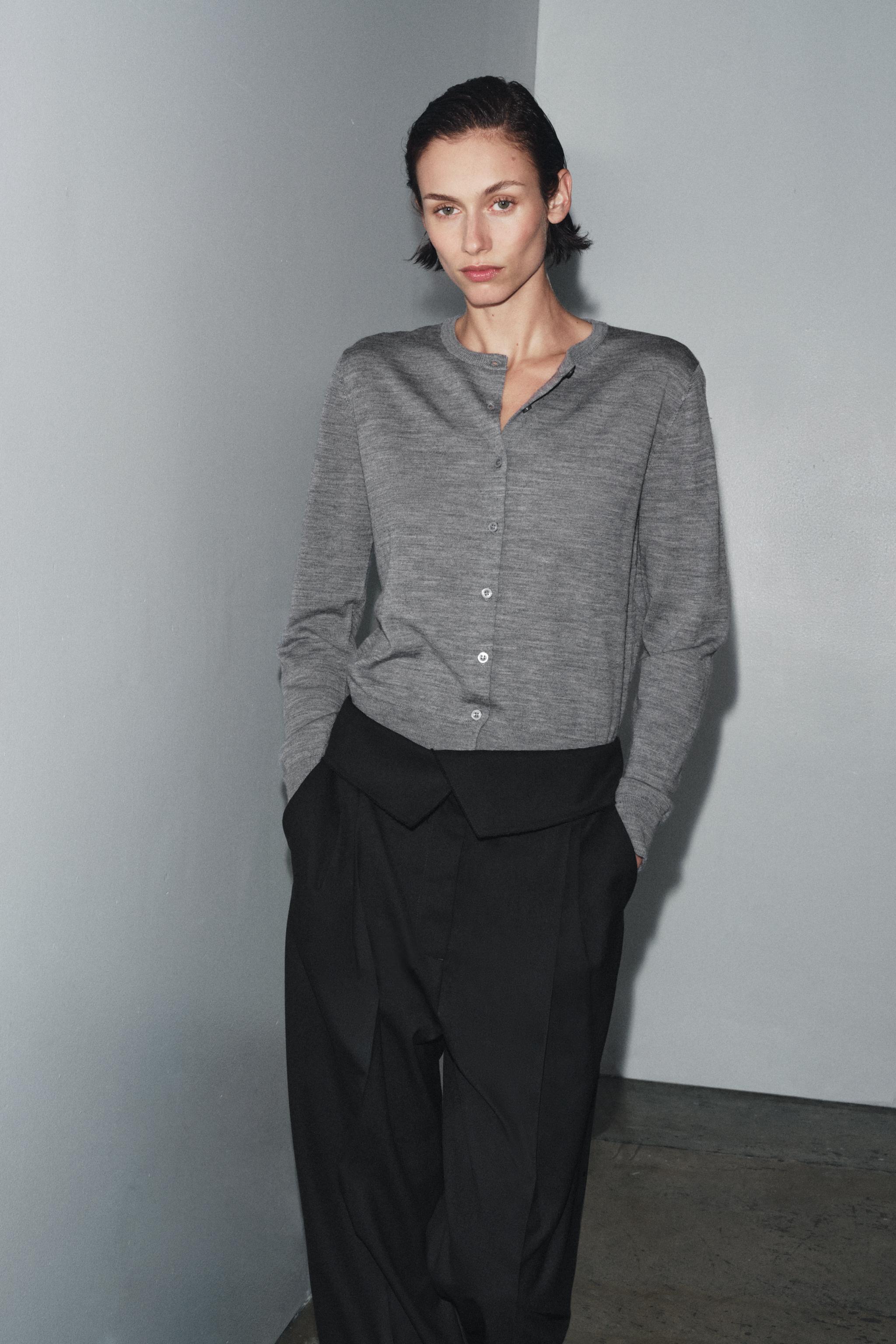 Zw Collection Wool-Blend Fold-Over Waist Pants