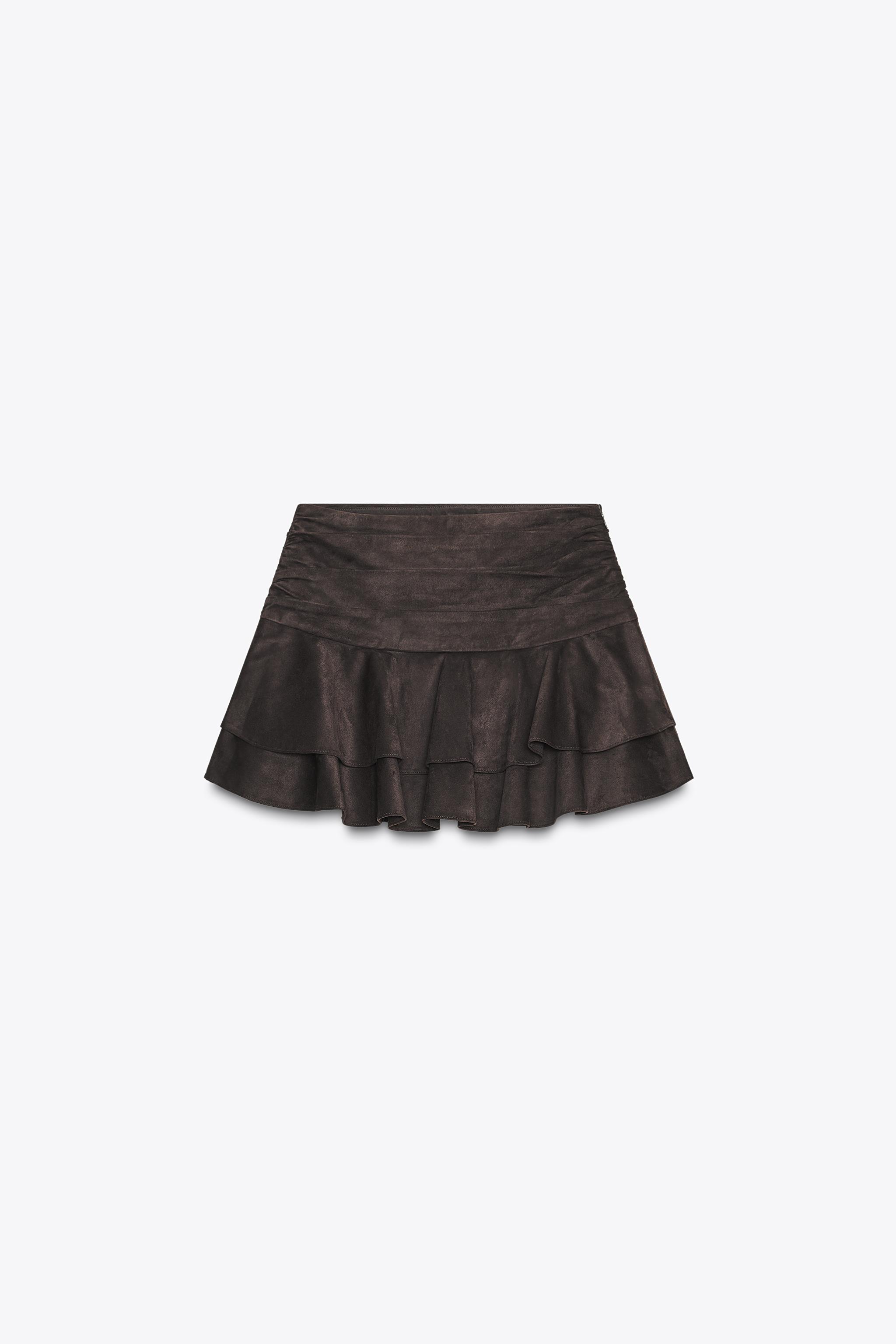 Faux Suede Ruffle Skort