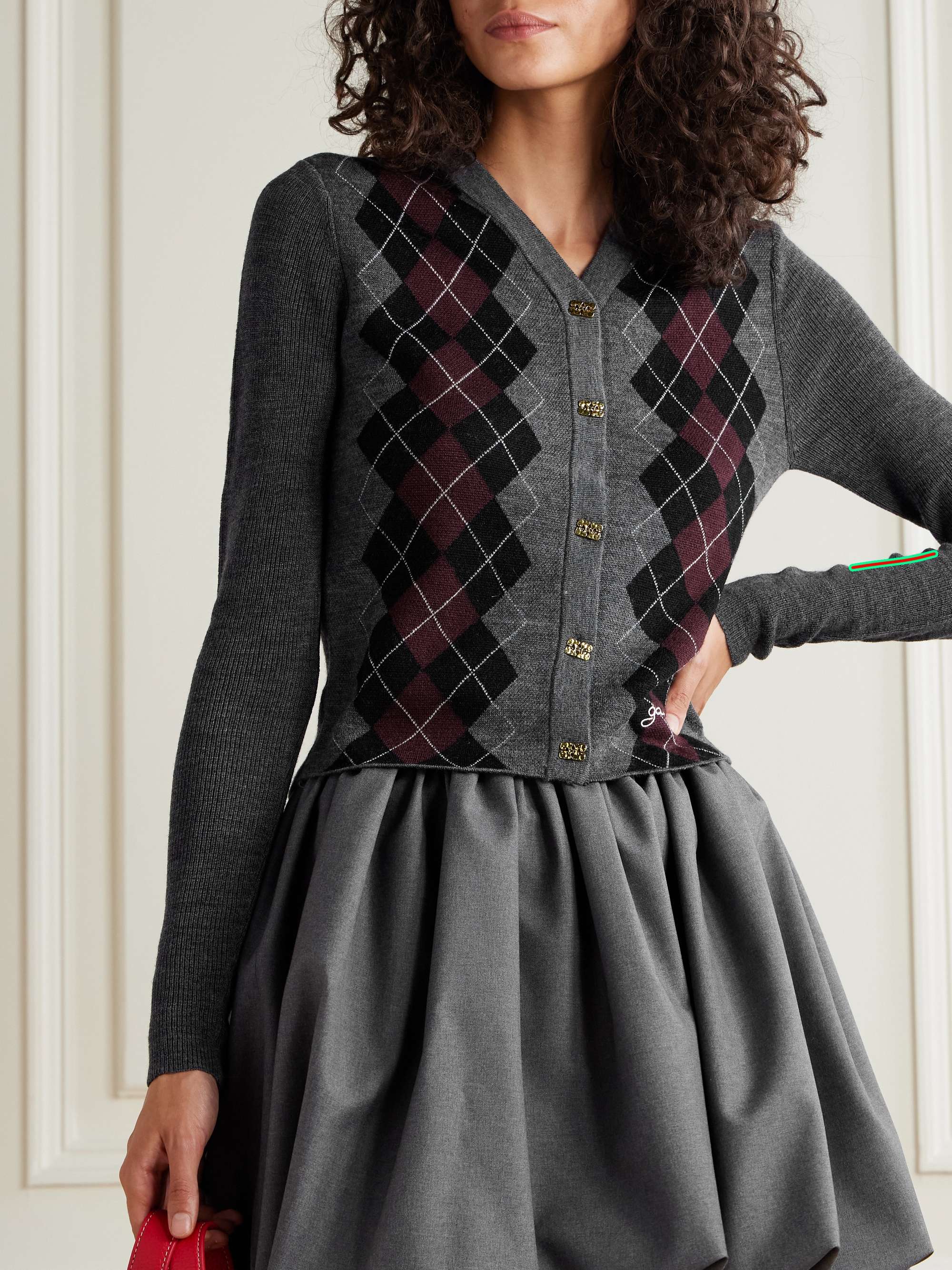 Argyle Merino Wool Cardigan