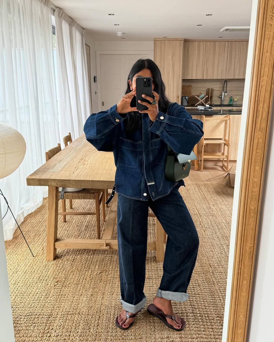 Monikh in double denim and flip flops