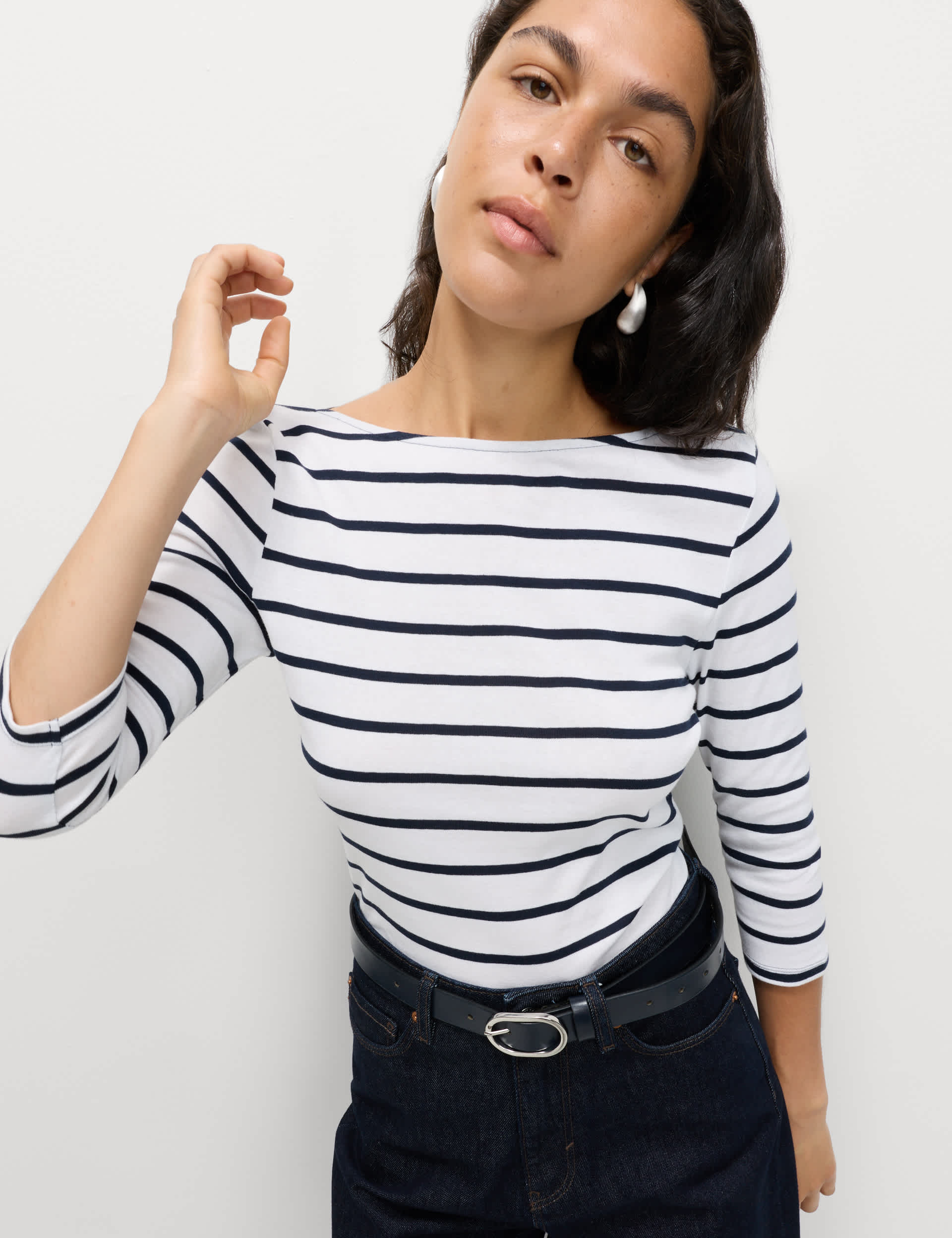 Pure Cotton Striped Slash Neck Slim Fit Top