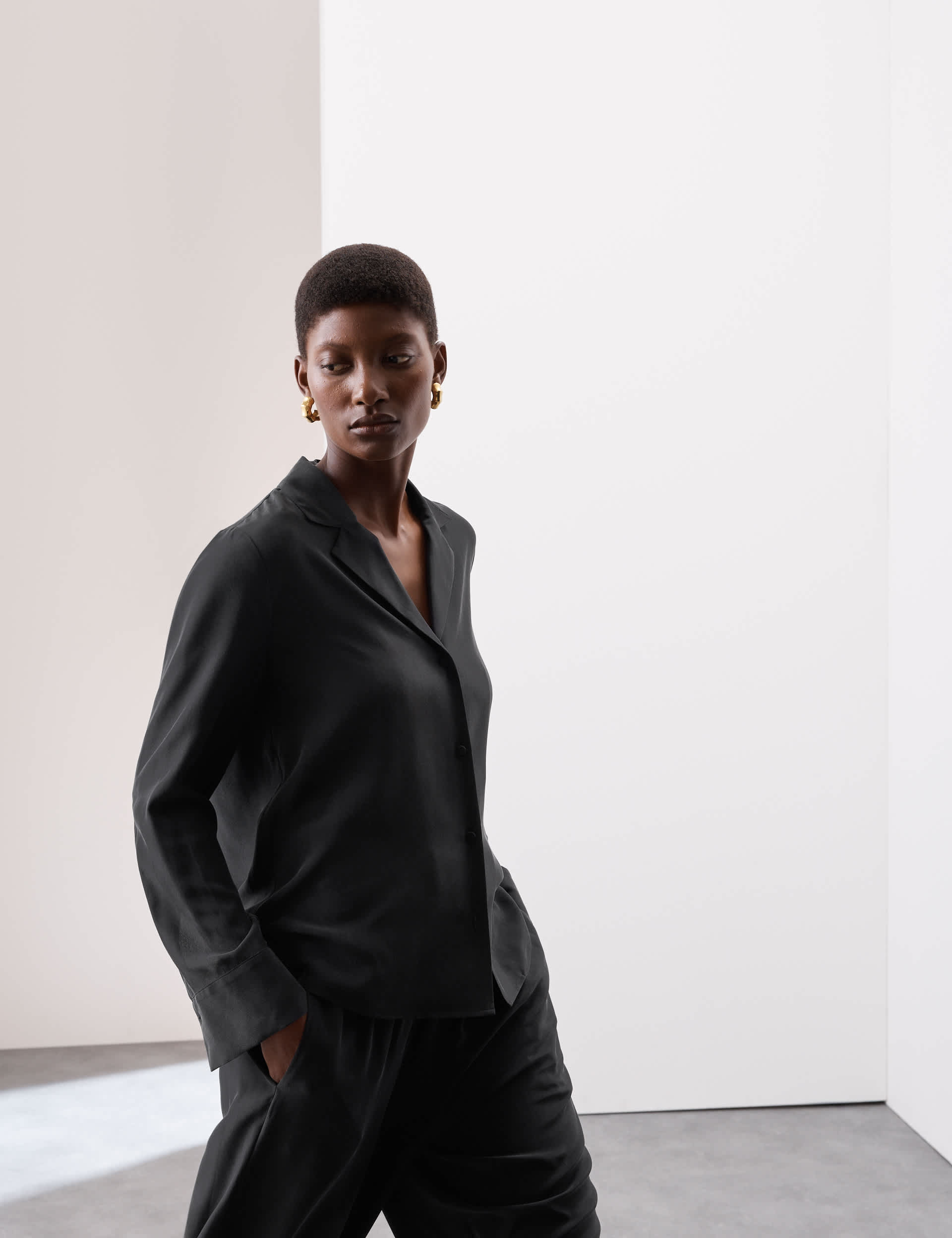 Pure Silk Collared Button Through Blouse