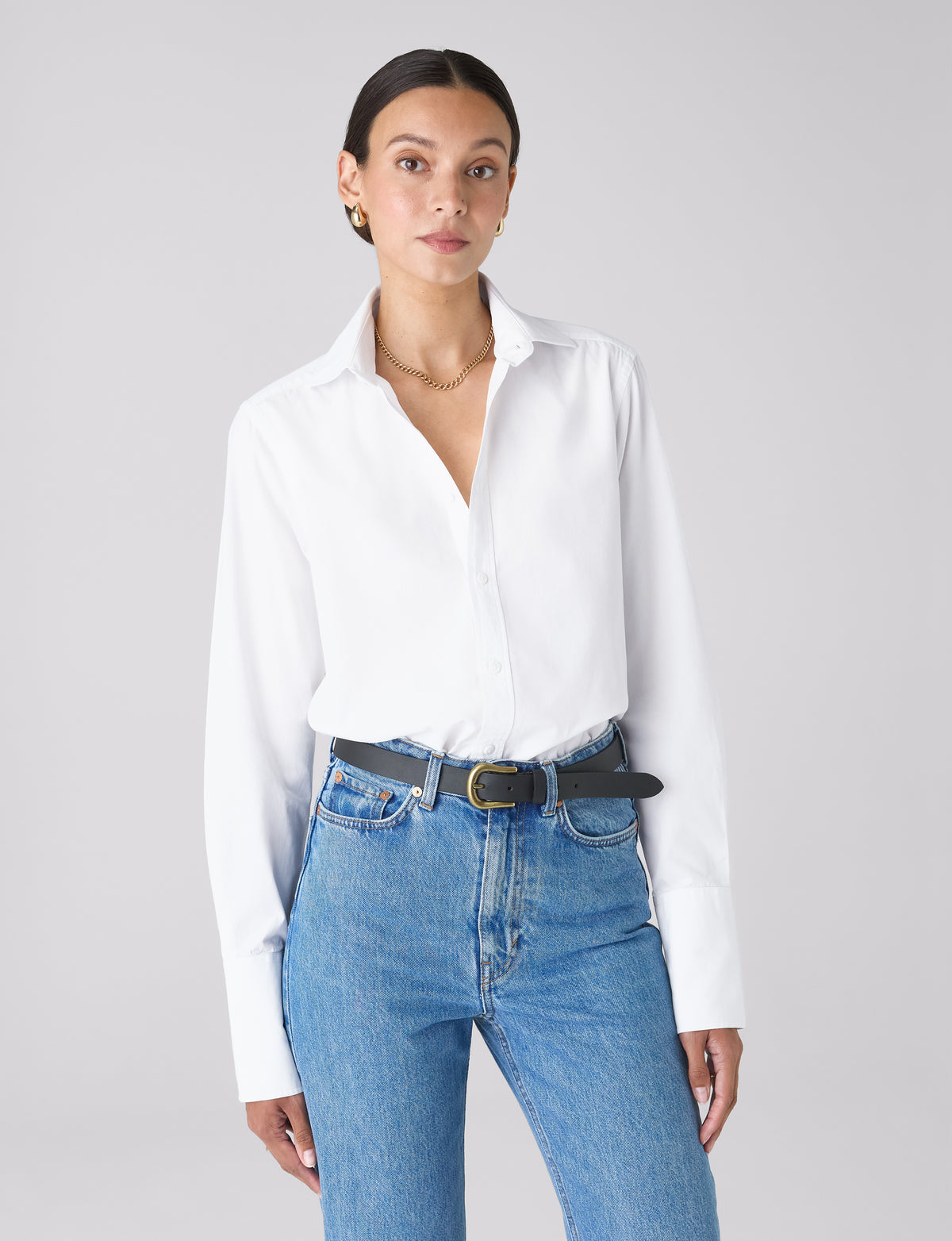 The Boyfriend Exaggerated Cuff: Fine Poplin, White