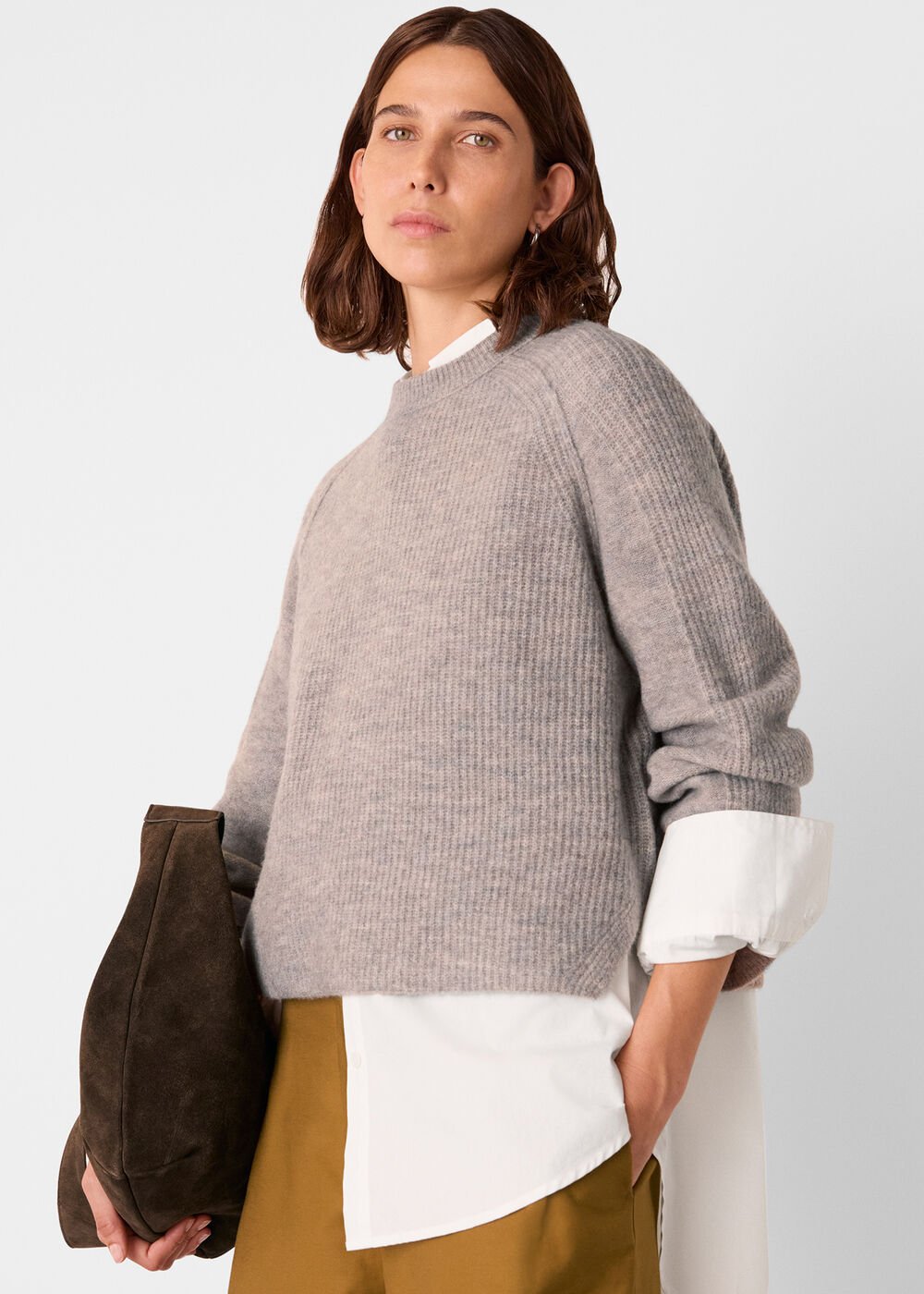 Neutral Aria Wool Mix Crew Knit