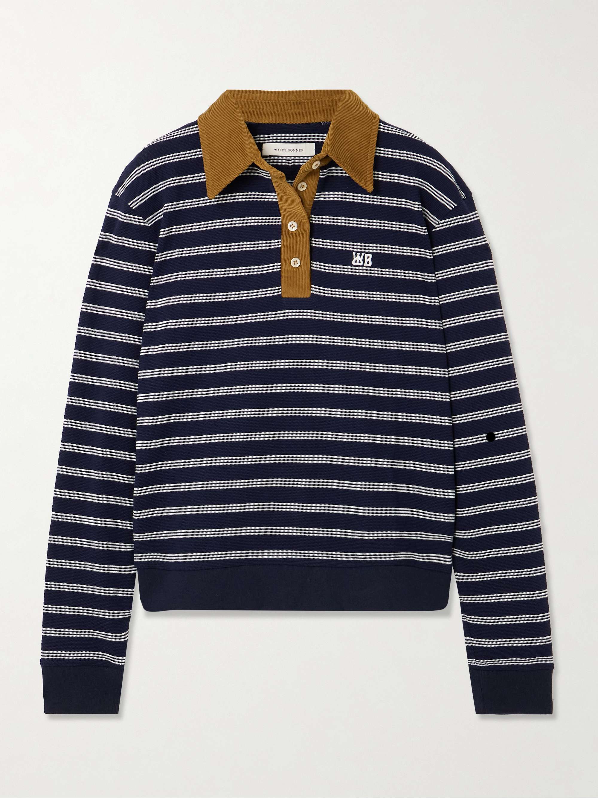 Reflect Corduroy-Trimmed Striped Cotton-Blend Polo Shirt