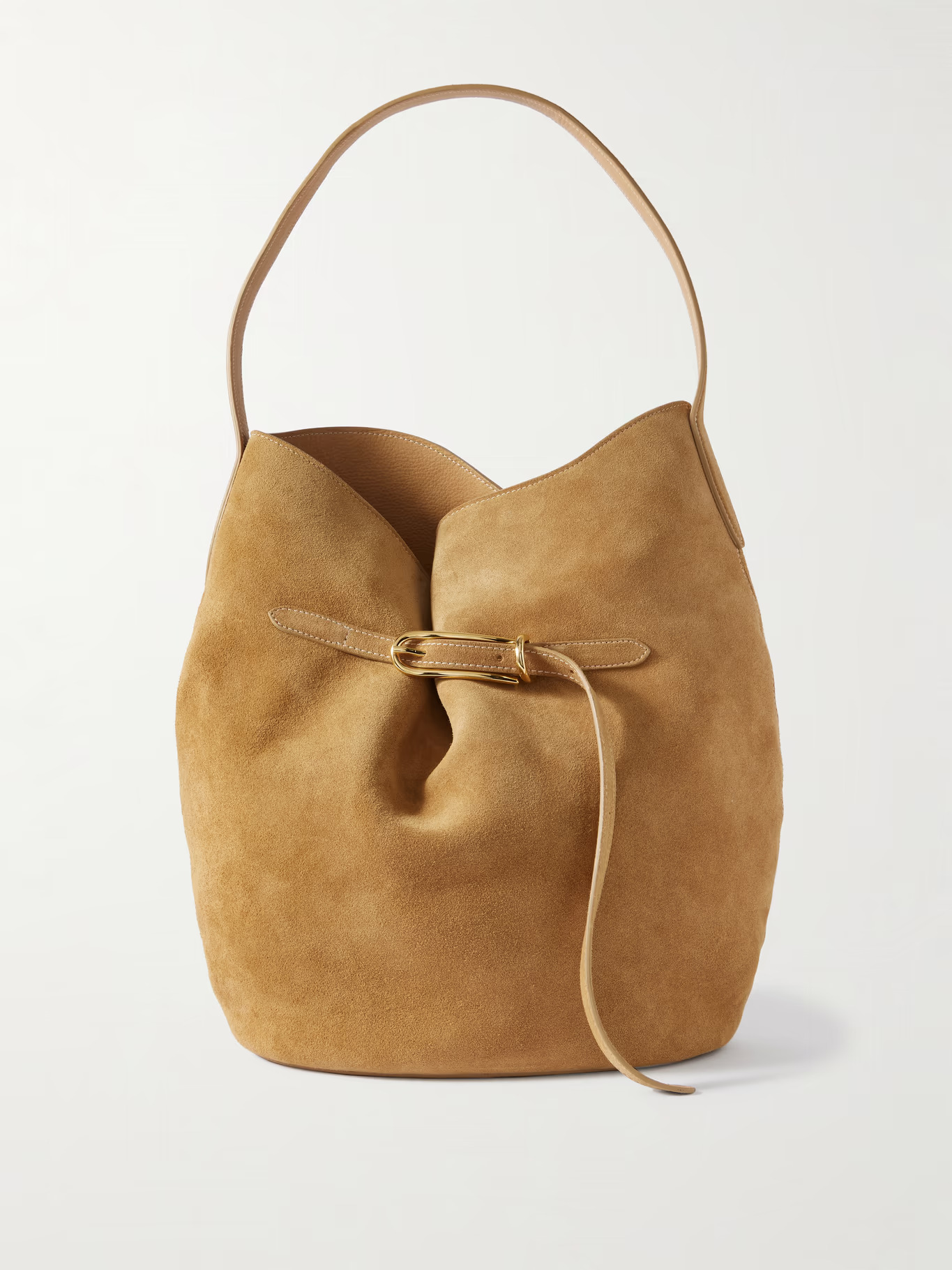 Camel suede bucket bag from Liffner