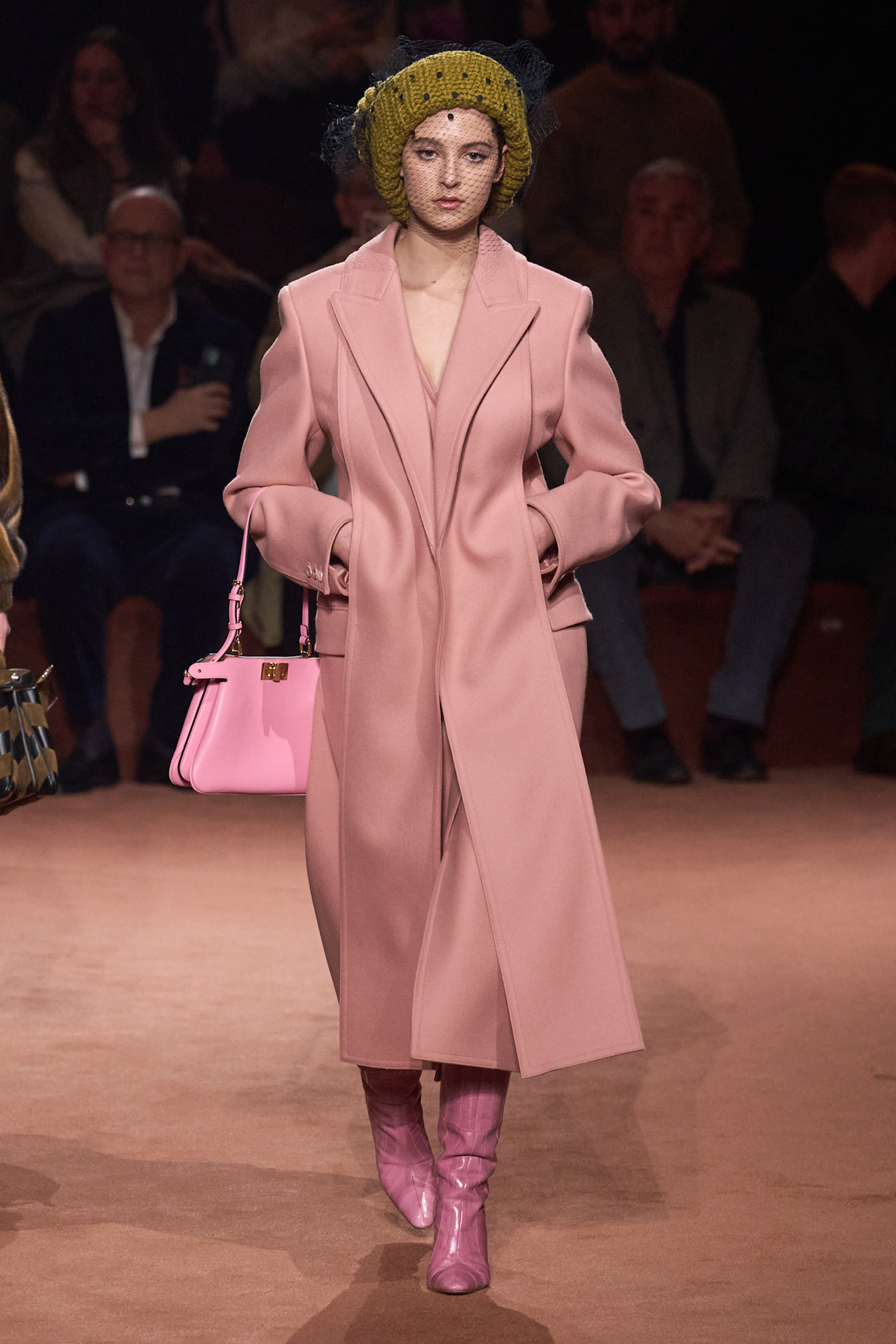 Fendi runway model with a pink bag