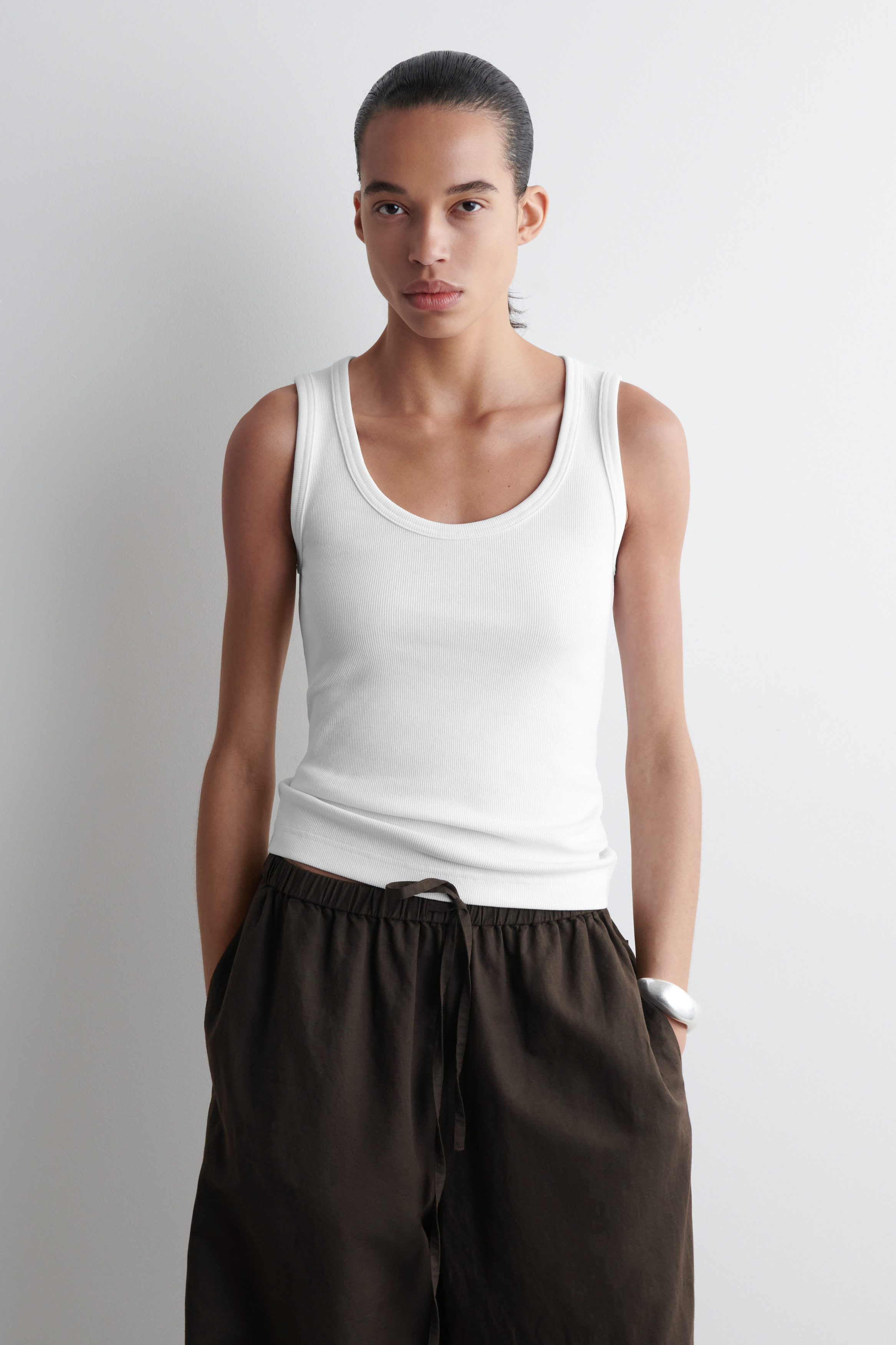 Ribbed Scoop-Neck Tank Top