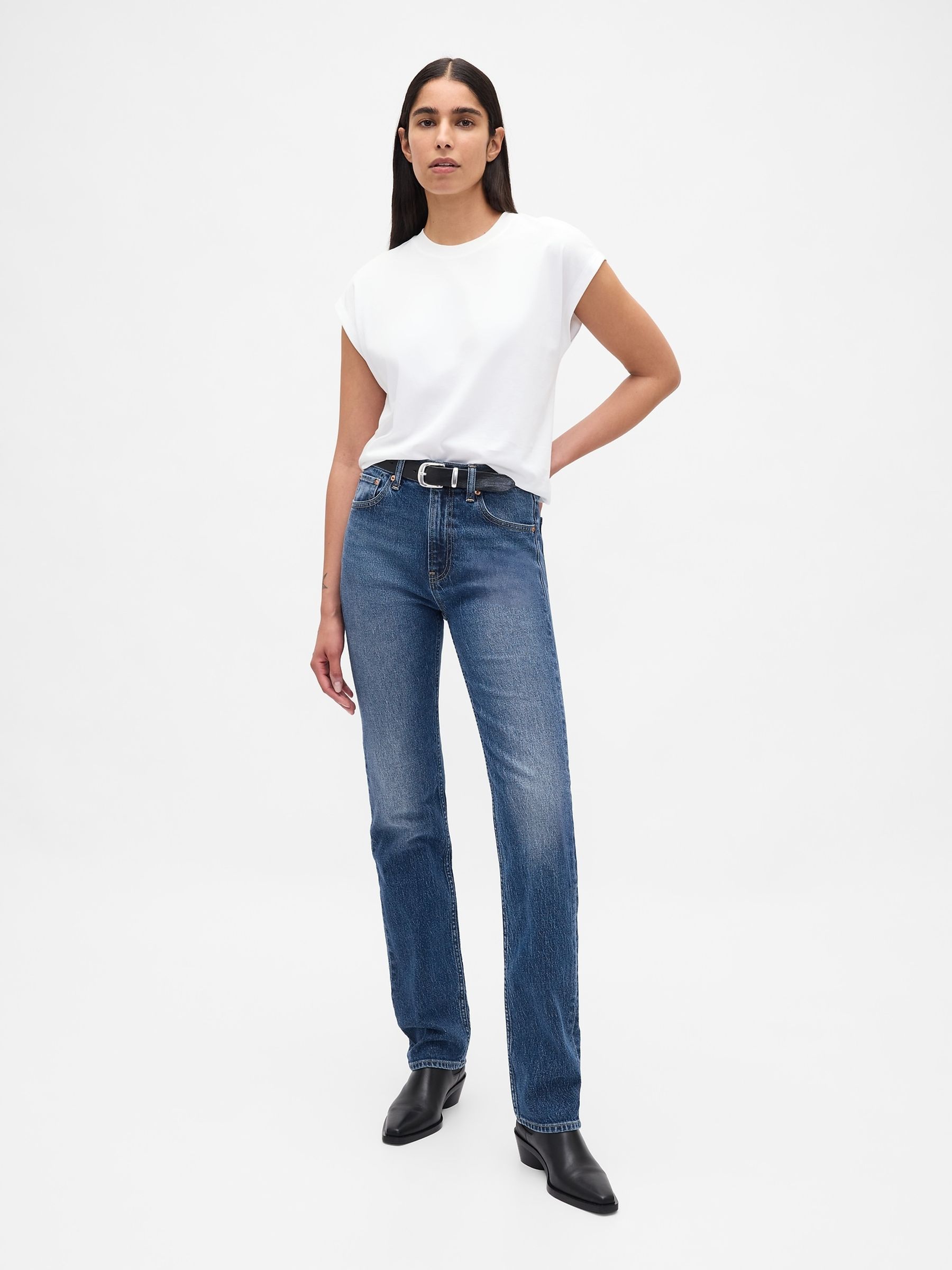 Blue High Waisted 90s Straight Jeans