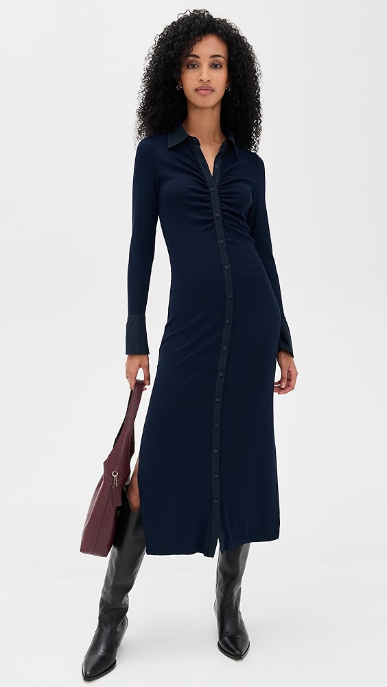 Stateside Fine Rib Ruched Buttoned Dress