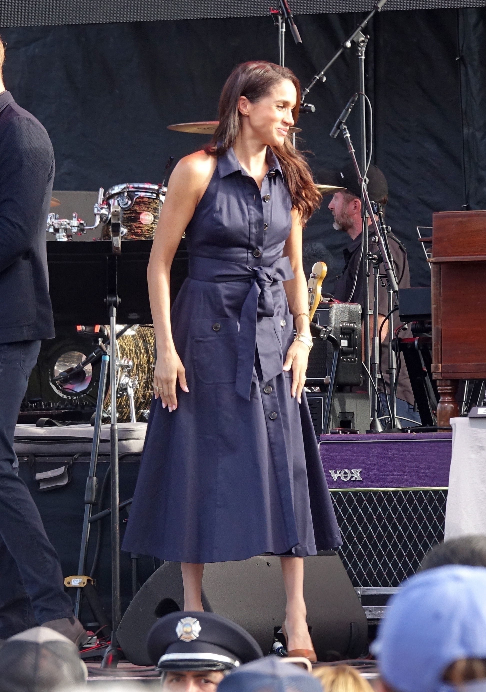 Prince Harry and Meghan Markle present awards on stage with a dog and First Responders at Kevin Costner&amp;rsquo;s annual &amp;lsquo;Rock for First Responders&amp;rsquo; One805 Live! Event