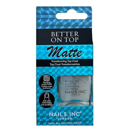 Nails Inc Better on Top, Make Me Matte, Matte, Top Coat, No Chip, Long Lasting, Quick Dry, Air Dry, Professional Manicures &amp;amp; Pedicures, Fingernails &amp;amp; Toenails, Vegan Nail Polish, 14 Ml