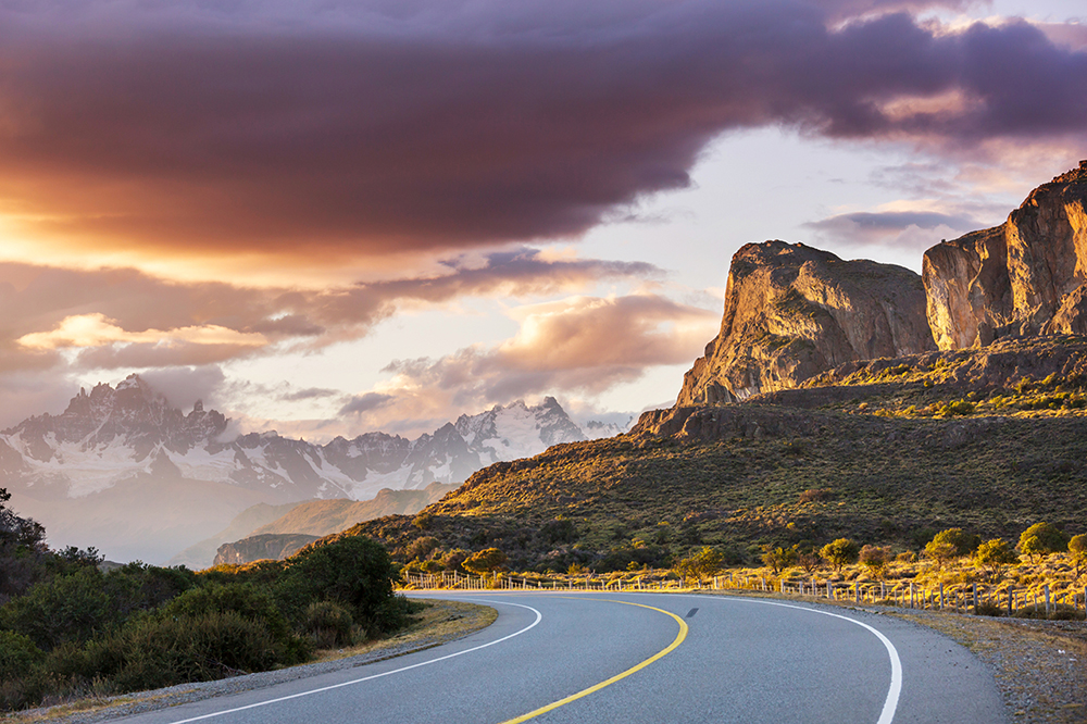 Sunset along one of the best road trips in Patagonia