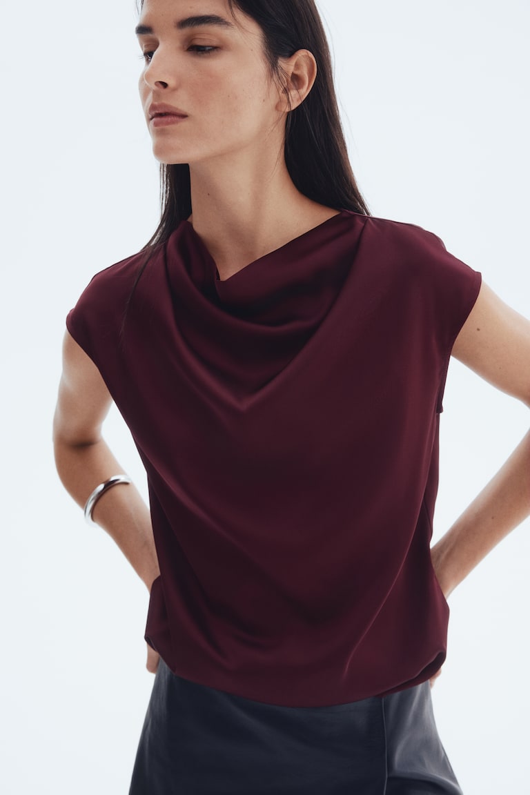 Cap-Sleeved Satin Blouse