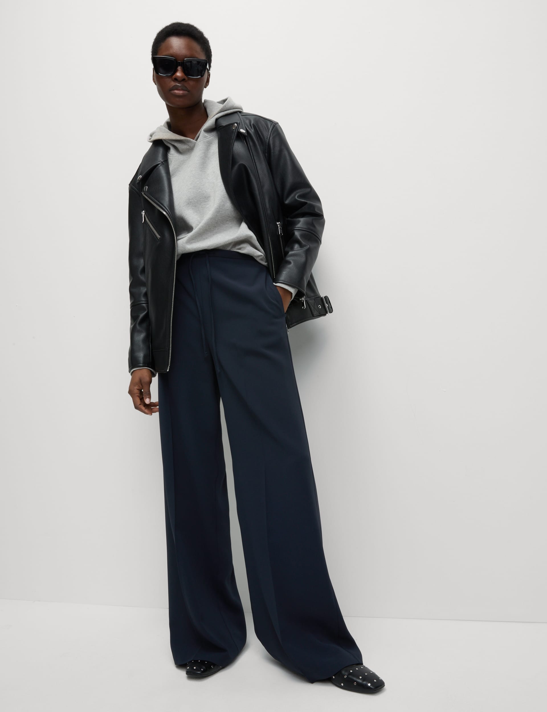 Crepe Elasticated Waist Wide Leg Trousers