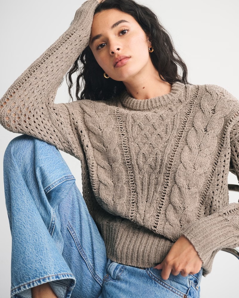abercrombie, Textural Stitch Cable Crew Sweater