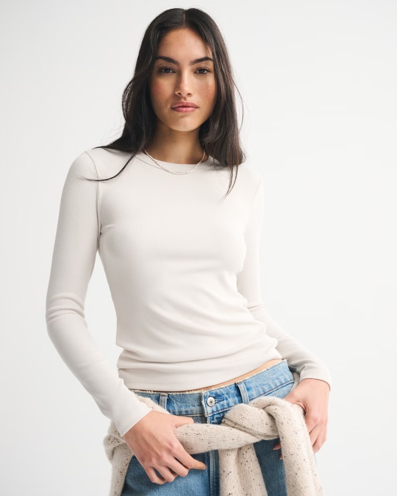 abercrombie, Long-Sleeve Powdered Rib Tee