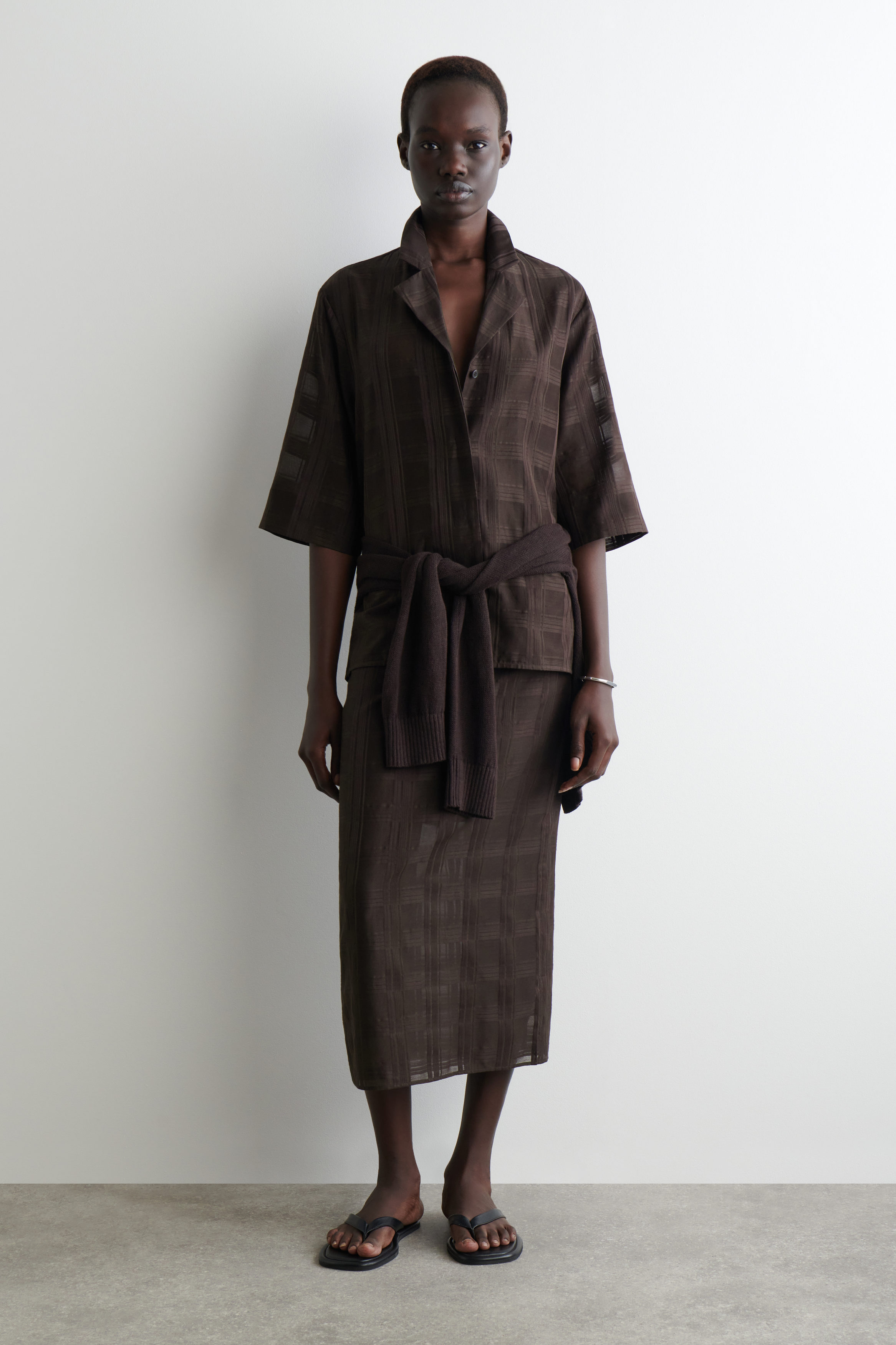 Layered Sheer Checked Midi Skirt