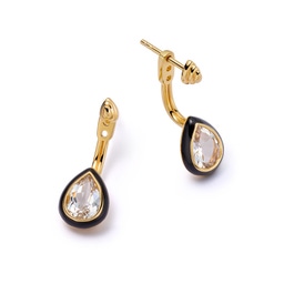 Gold Flare White Topaz Pear Cut Drop Ear Jacket Studs