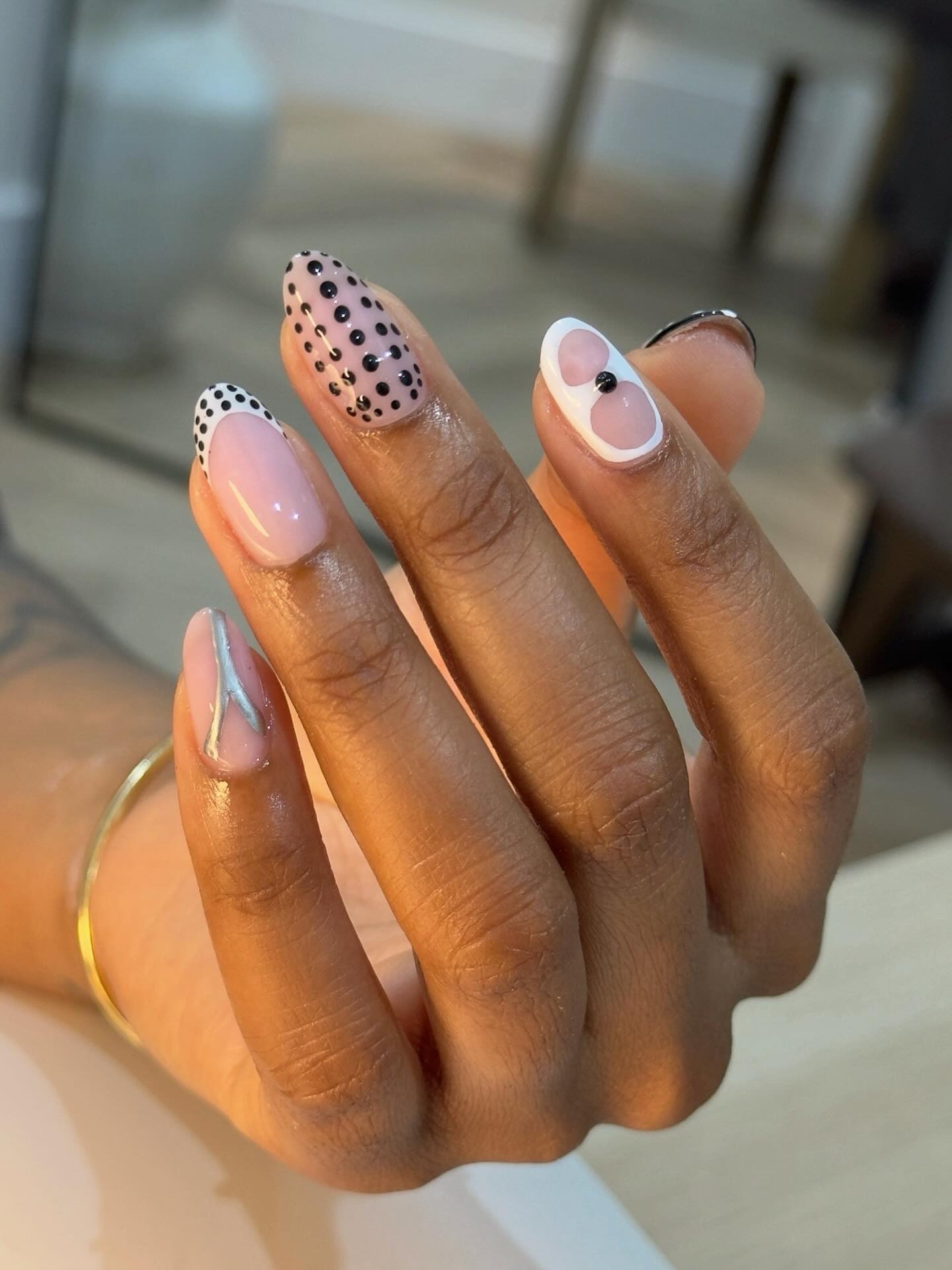 A picture of polka dot nail art