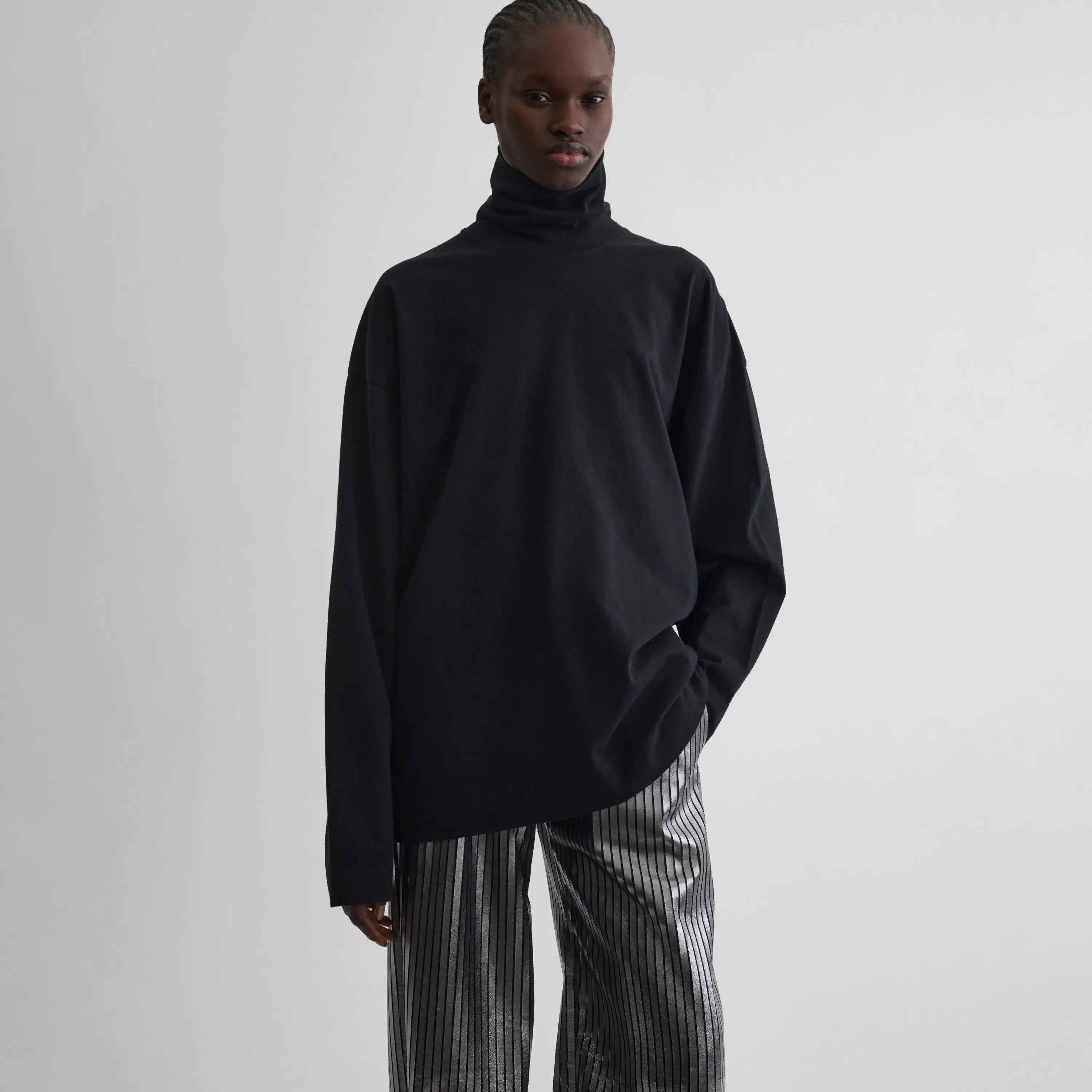 Relaxed Long Sleeve Jersey | Black Cotton Jersey